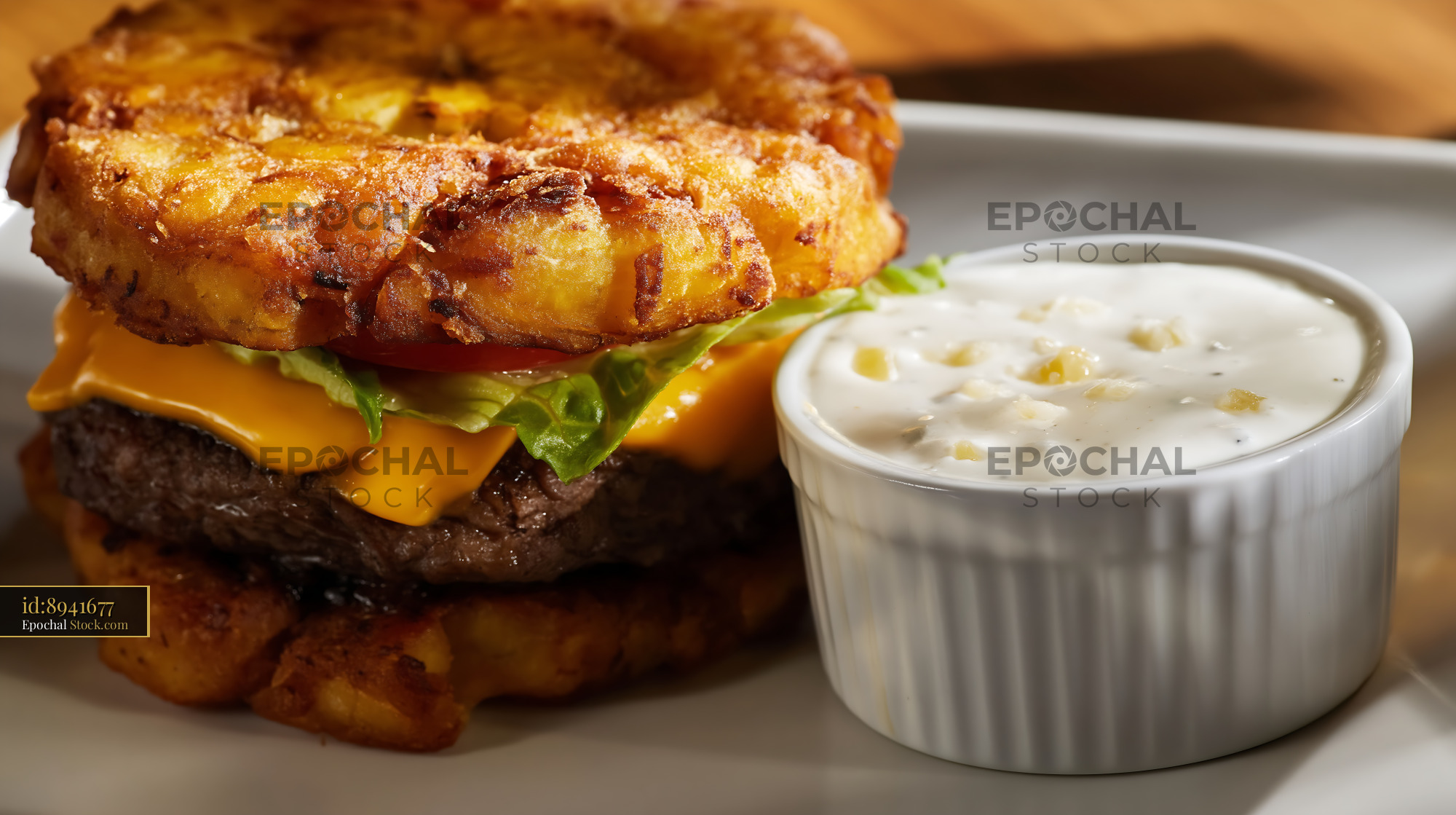 Crispy Hash Brown Burger with Cheddar Cheese - stock photo