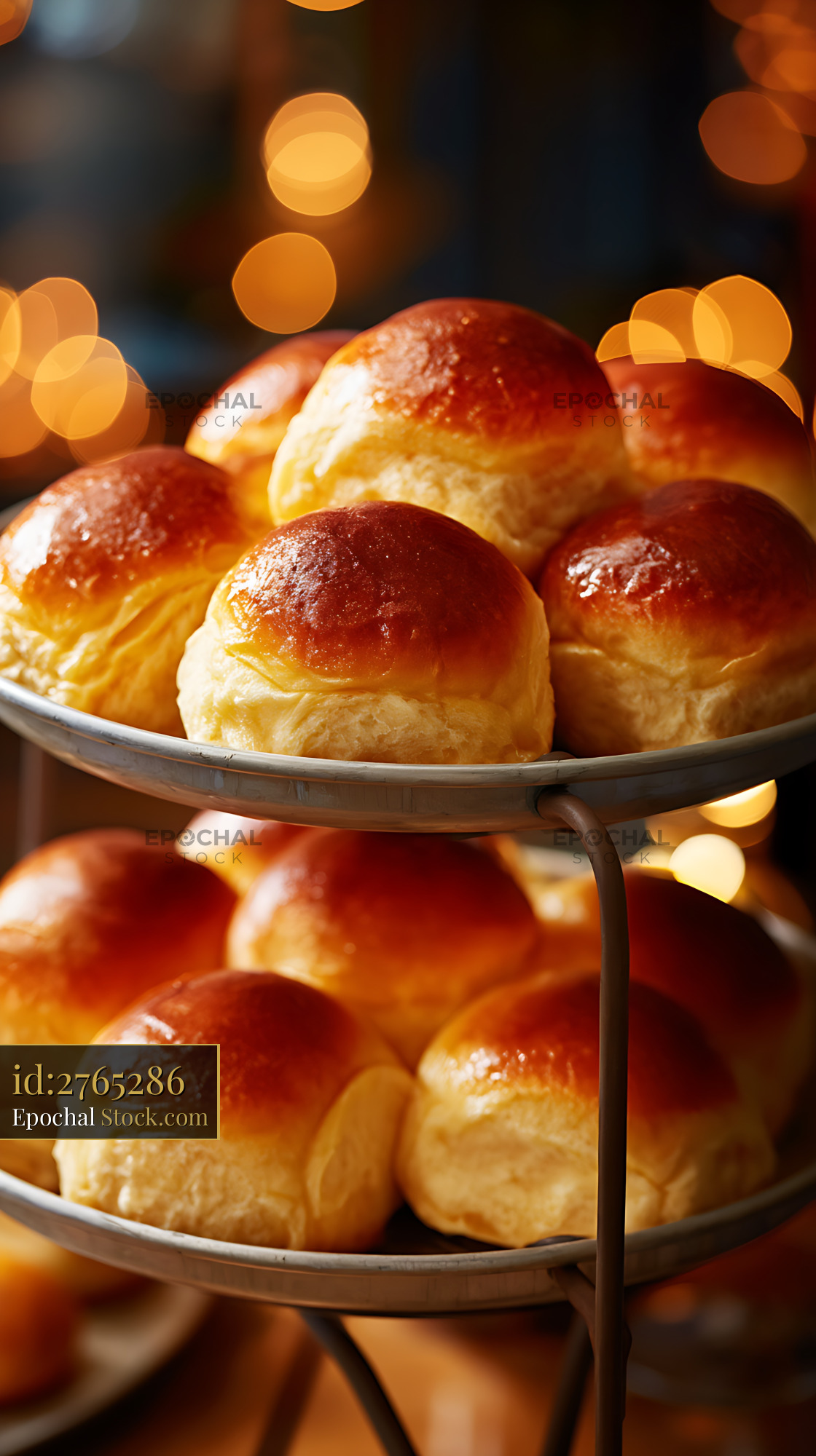 Bierocks Fresh Baked Golden Pastry Rolls on Tiered Stand - stock photo
