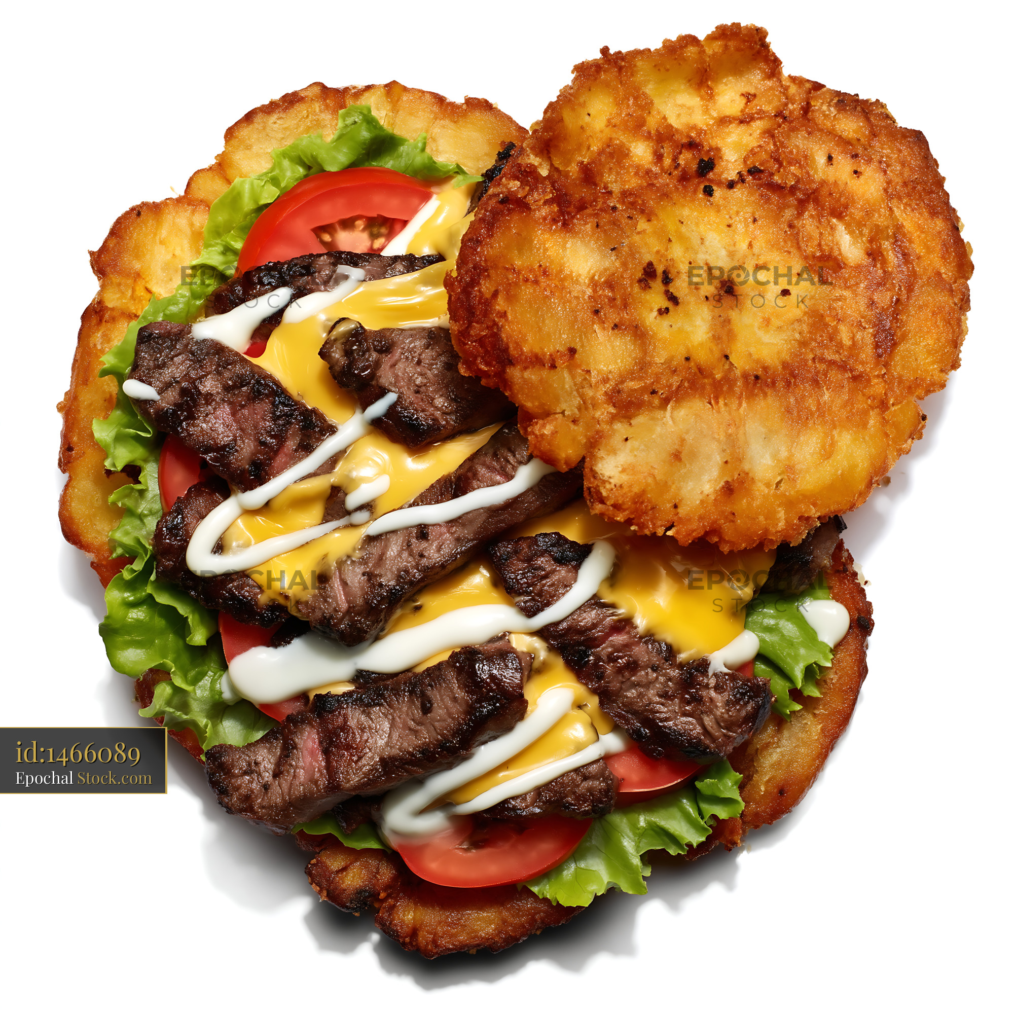 Gourmet Beef Burger with Crispy Hash Brown - stock photo