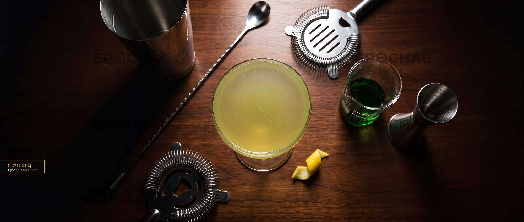 Final Ward Cocktail with Professional Barware Setup - stock photo