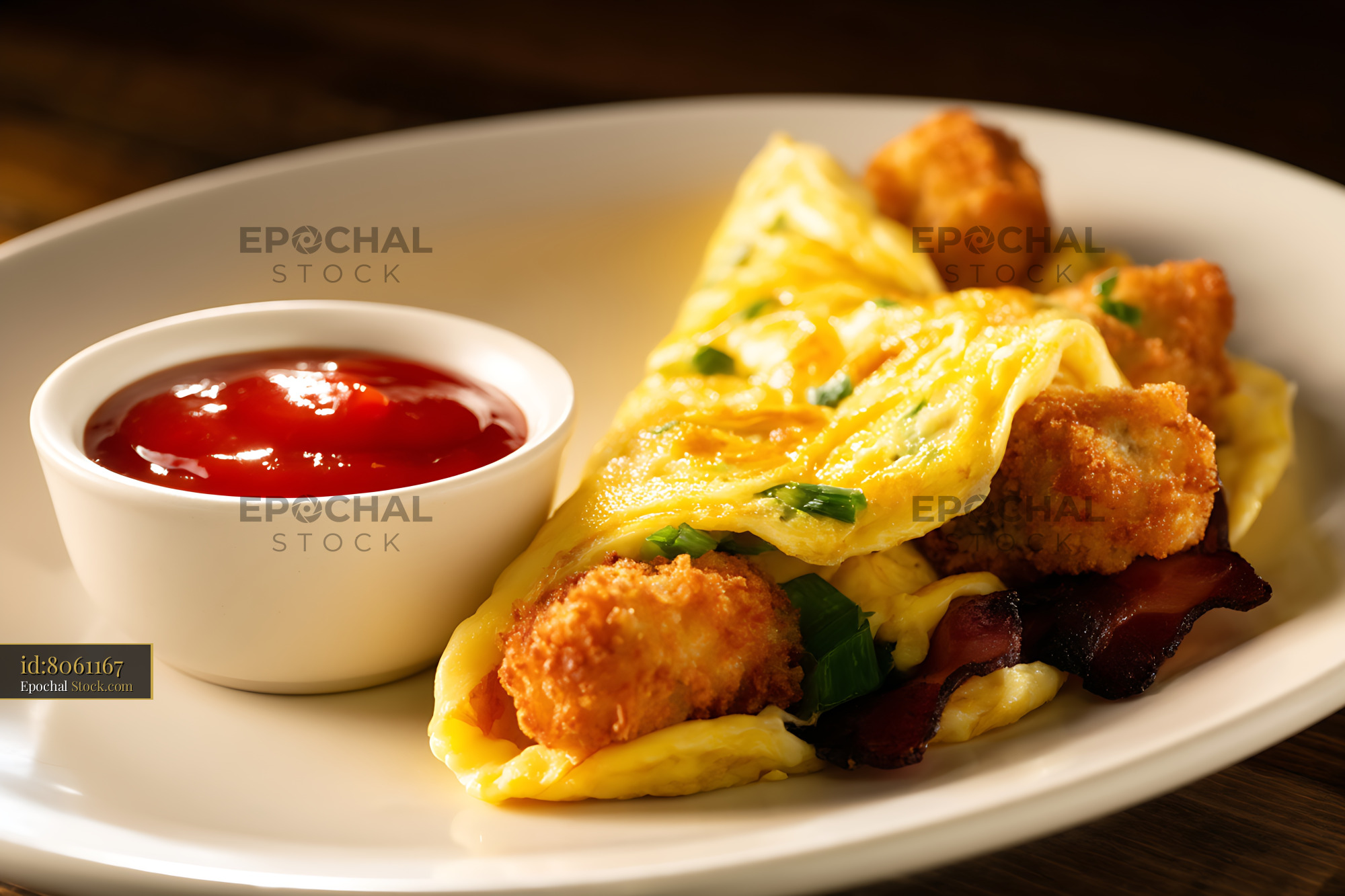 Crispy Shrimp Omelet with Ketchup Sauce - stock photo