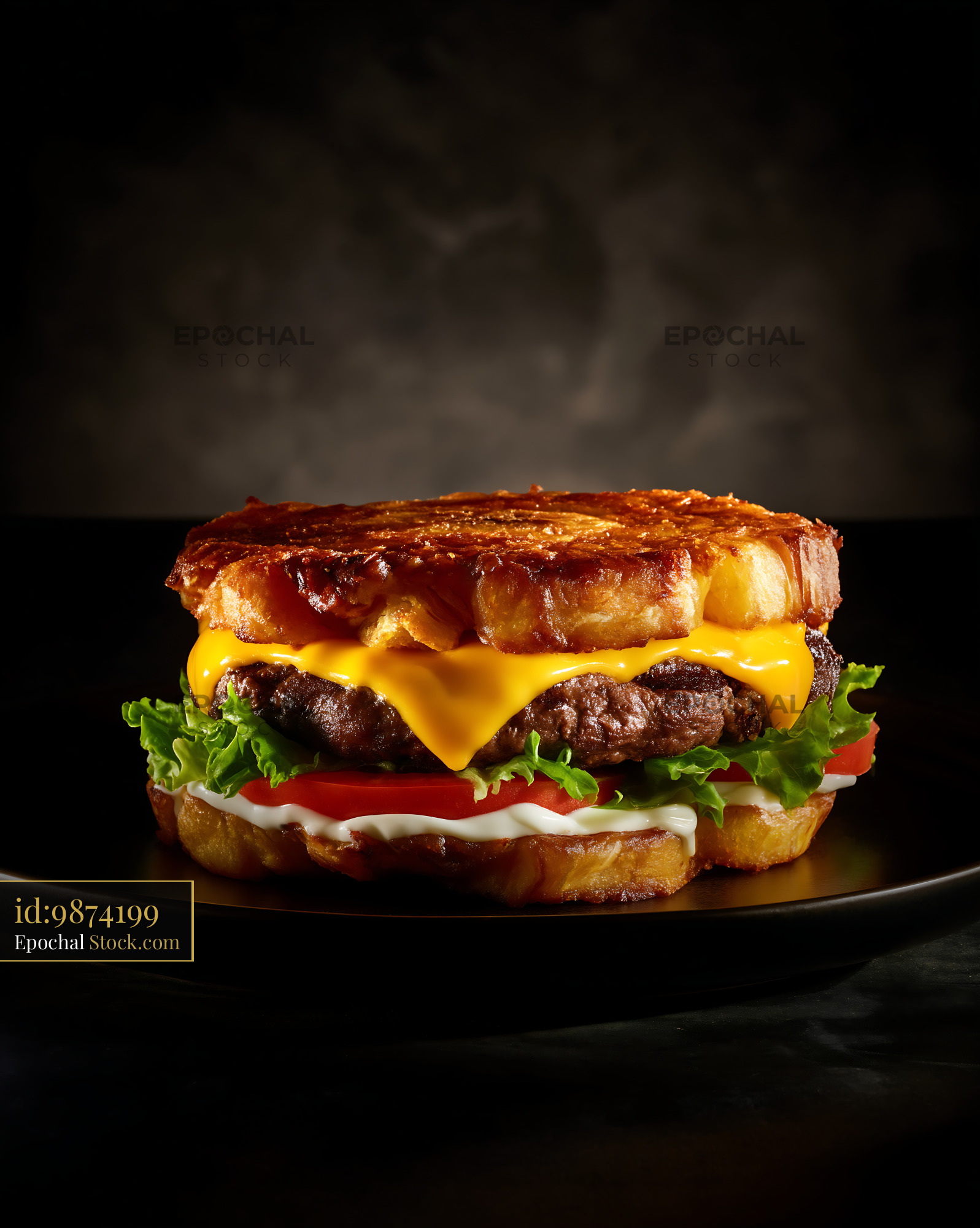 Gourmet Bacon Cheeseburger on Caramelized Brioche - stock photo