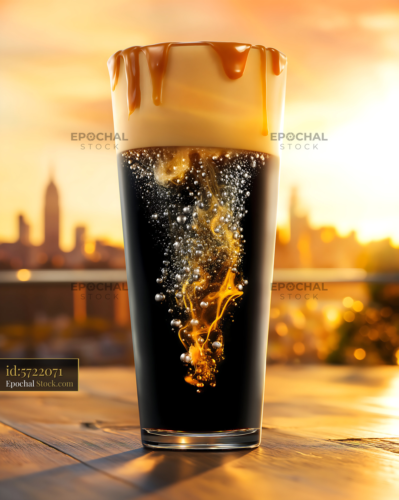Nitro Caramel Coffee Splash Urban Sunset - stock photo
