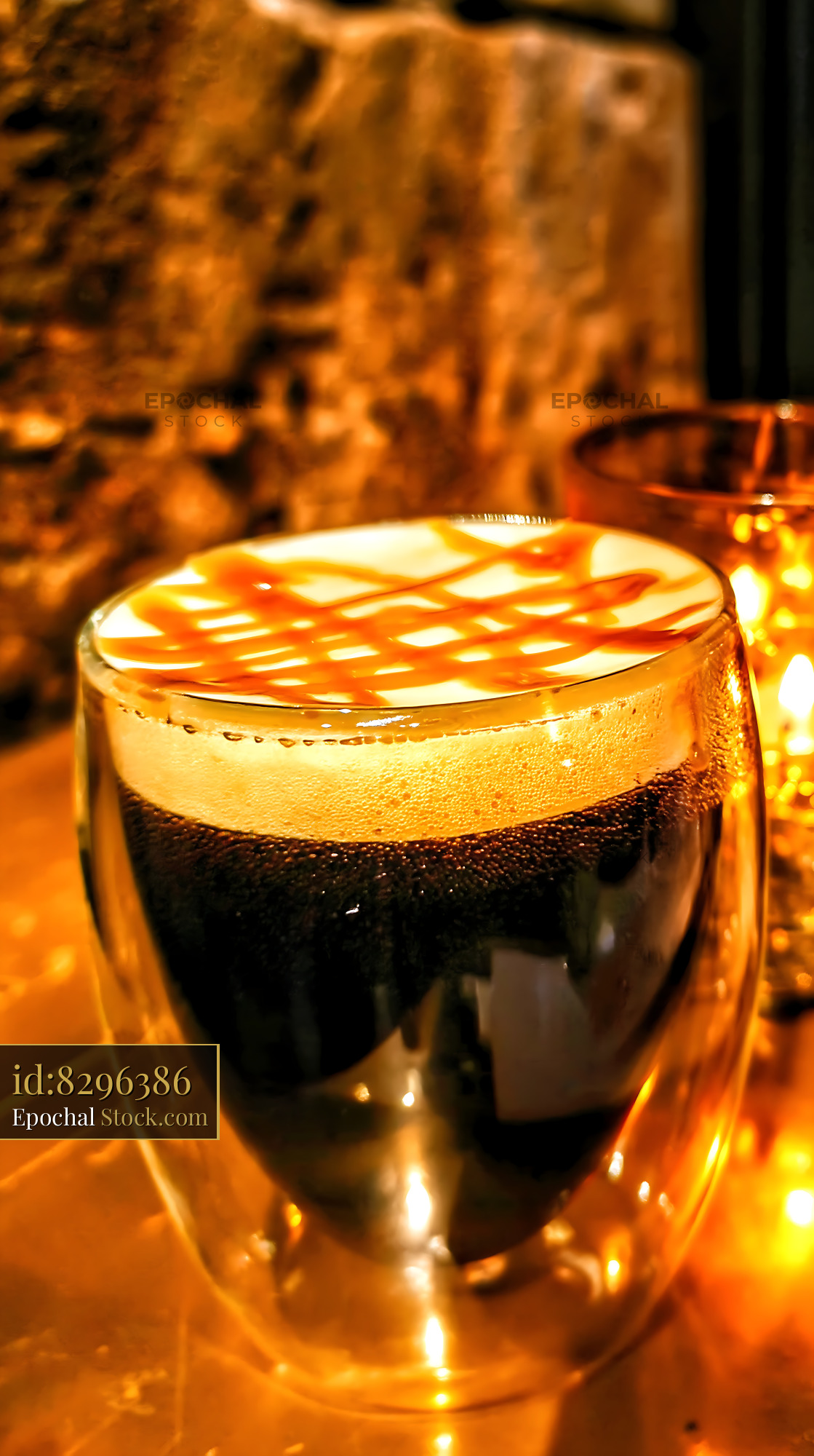 Nitro Caramel Coffee with Creamy Foam Head - stock photo