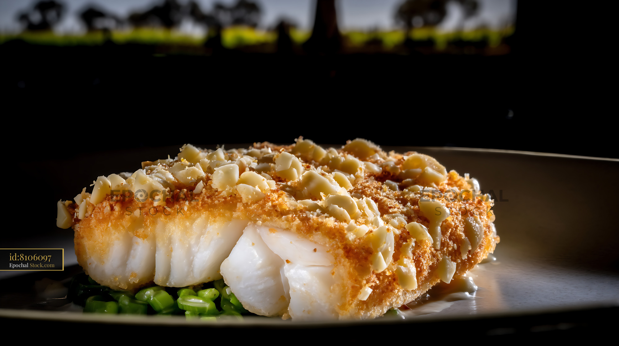 Macadamia Crusted Fish with Scallions - stock photo