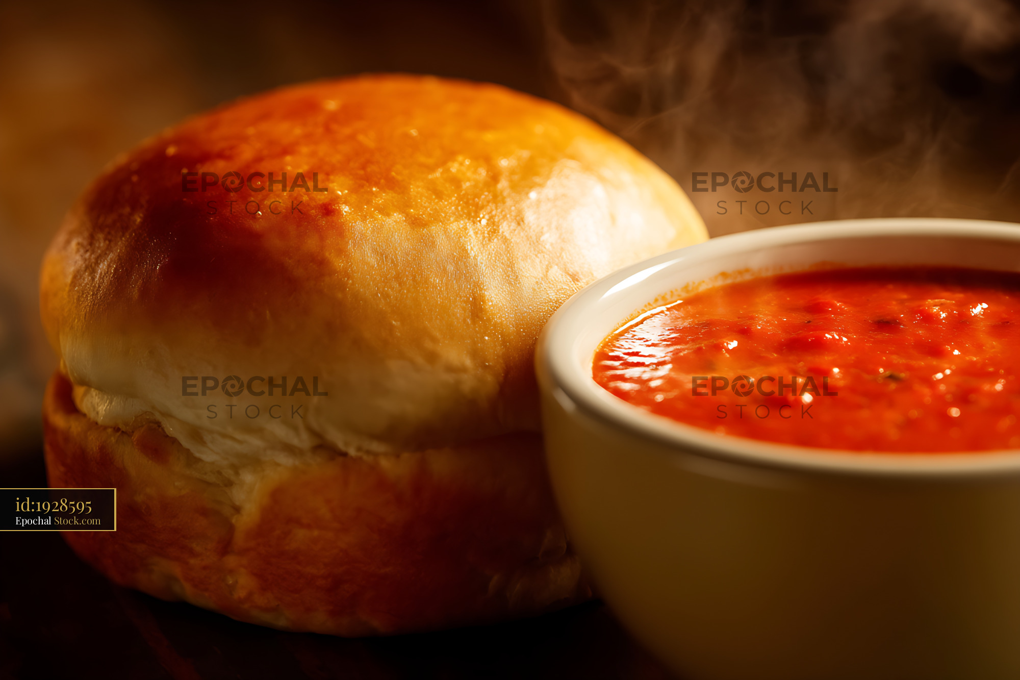 Glazed Jelly Donut with Red Jam Dipping Sauce - stock photo