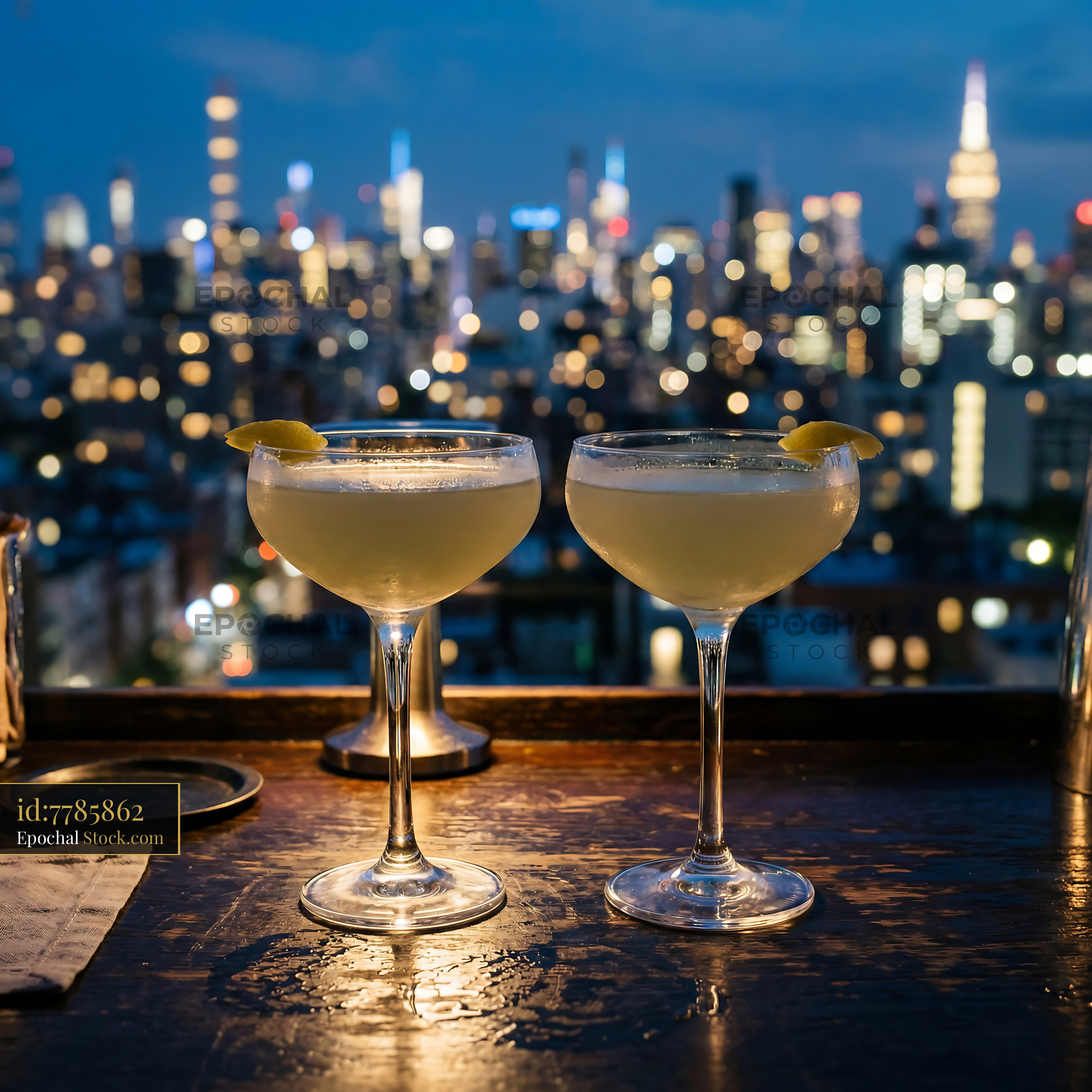 Final Ward Cocktail with Lime Overlooking Manhattan - stock photo