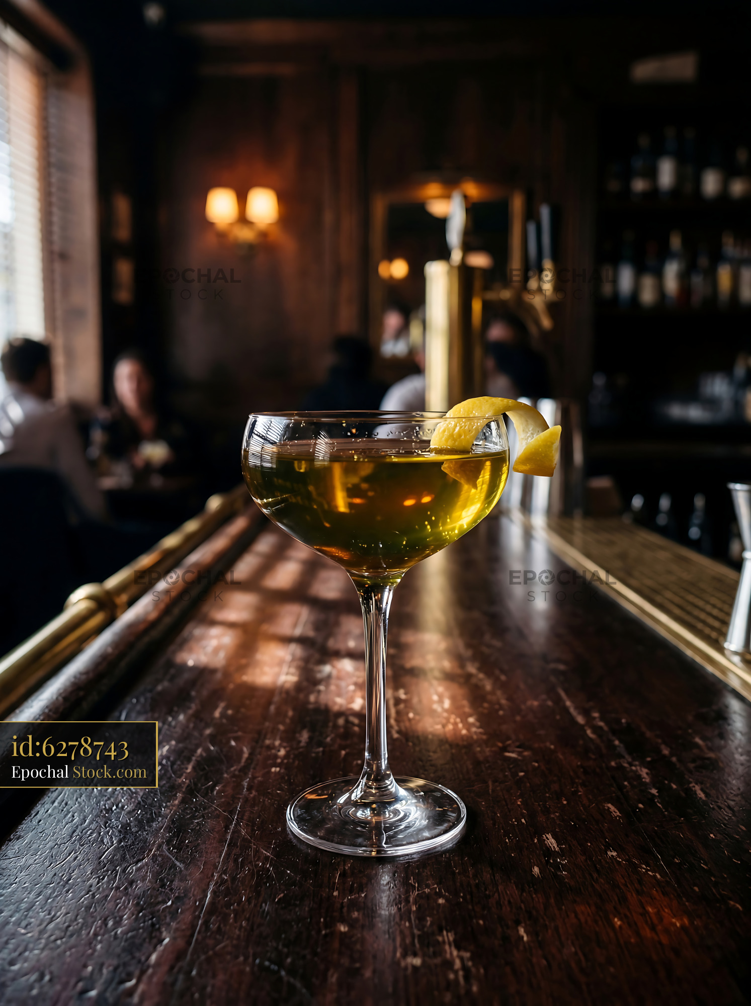 Tipperary Cocktail with Lemon Twist on Bar - stock photo