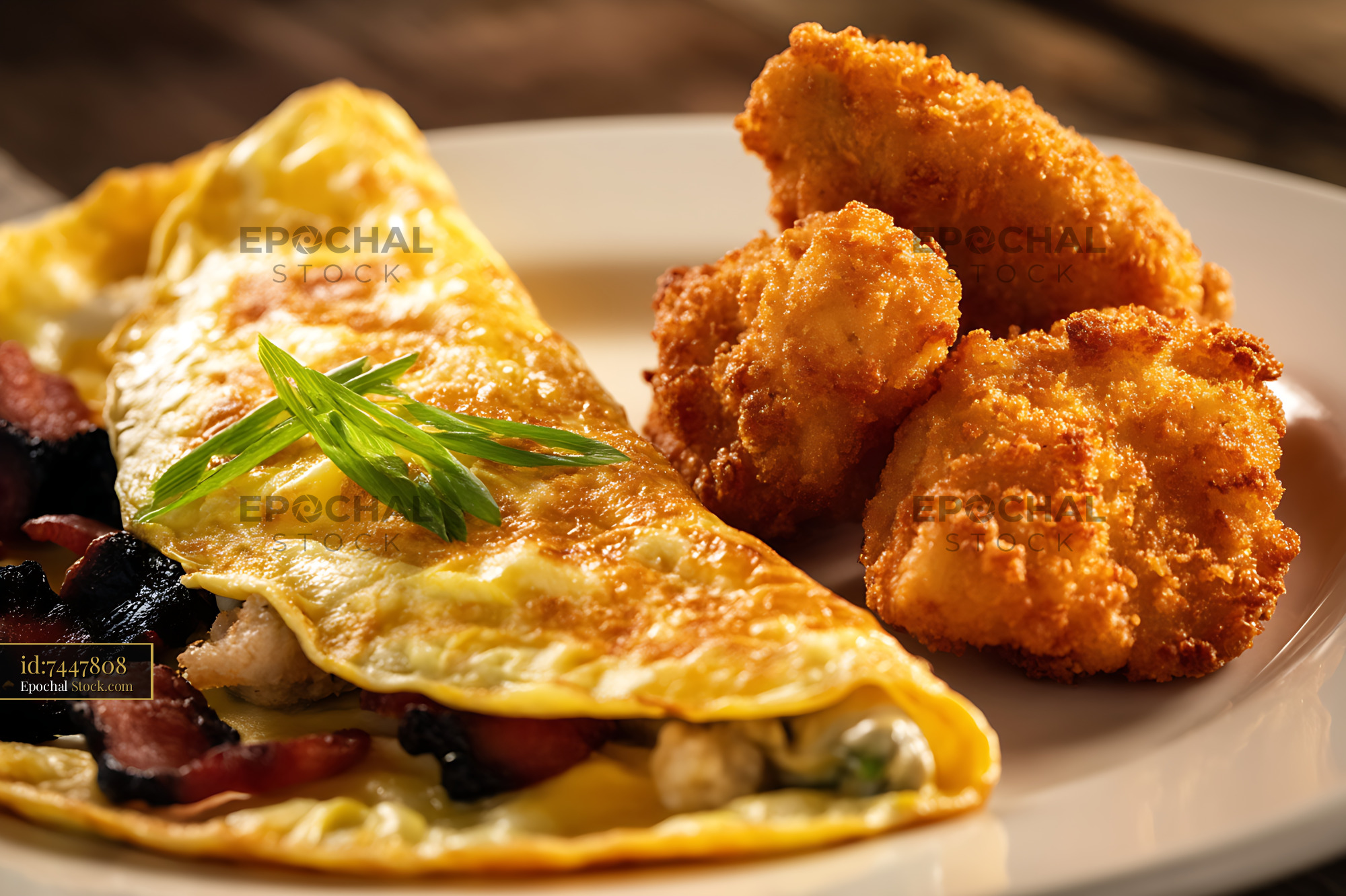 Golden Omelet with Crispy Fried Shrimp Breakfast - stock photo