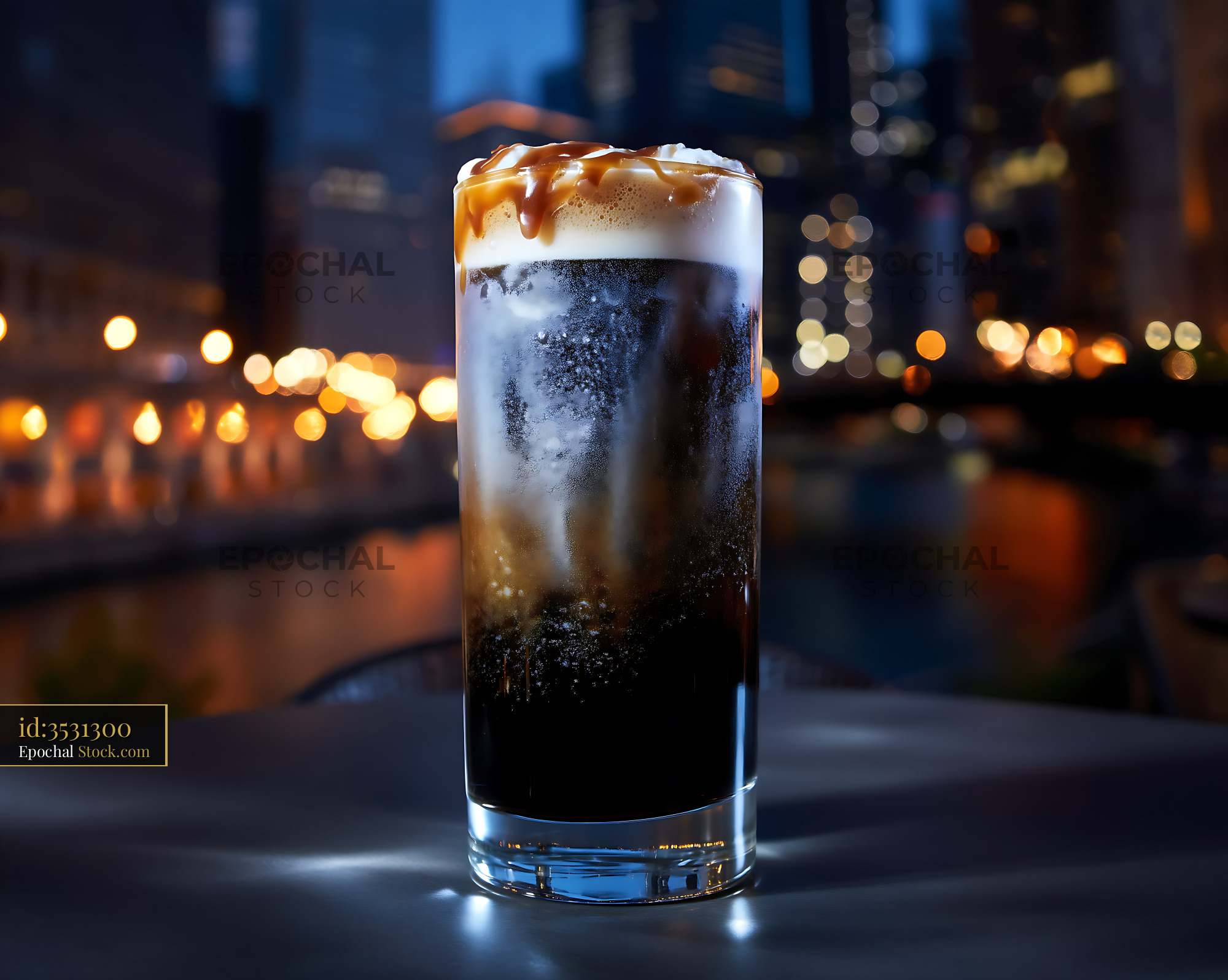 Nitro Caramel Coffee Urban Night Skyline - stock photo