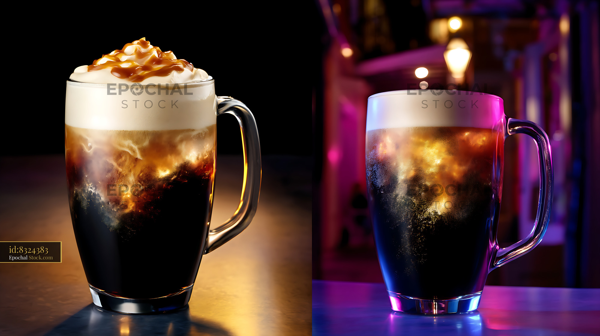 Nitro Caramel Coffee with Whipped Cream - stock photo