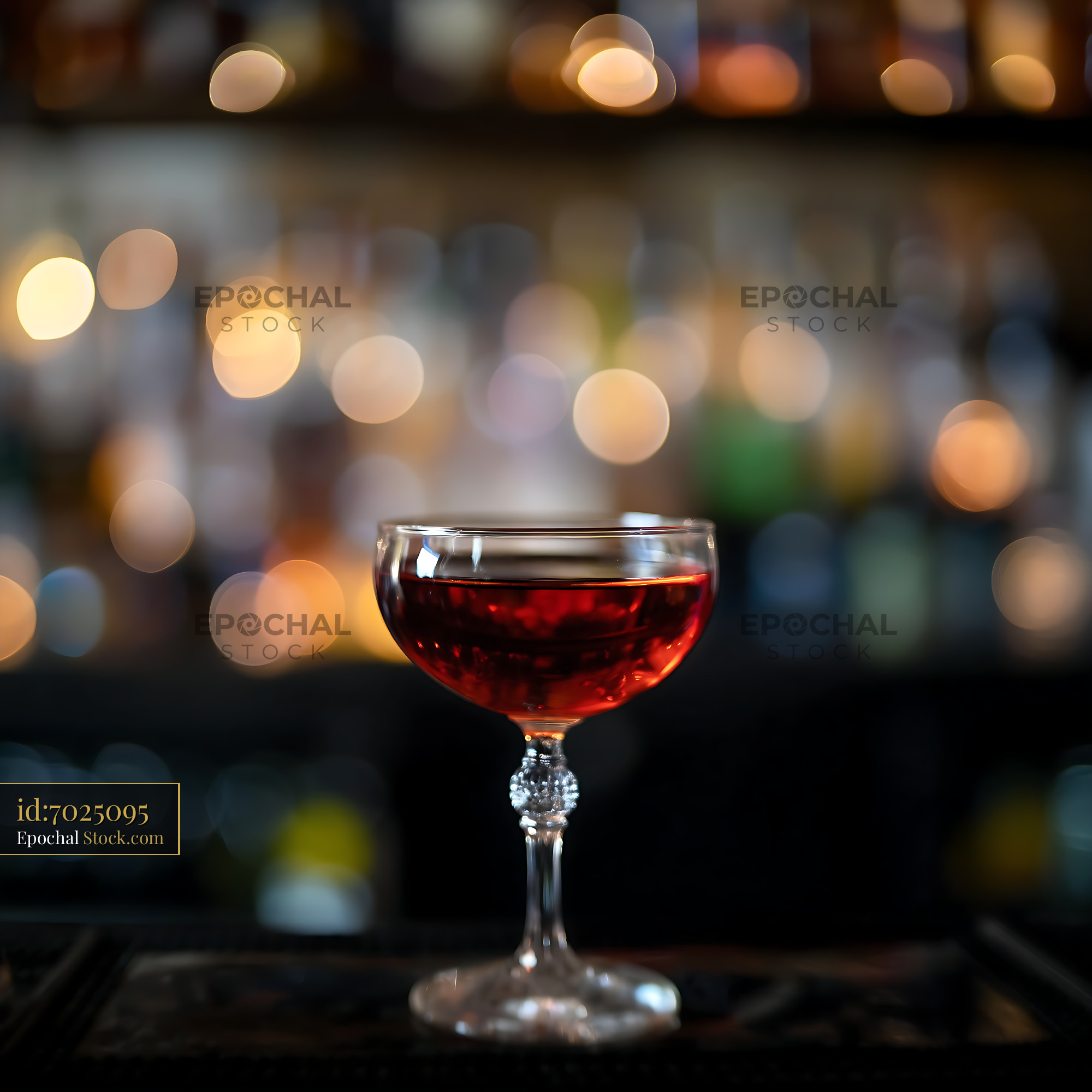 Bushwick Cocktail in Elegant Glass with Bokeh Lights - stock photo