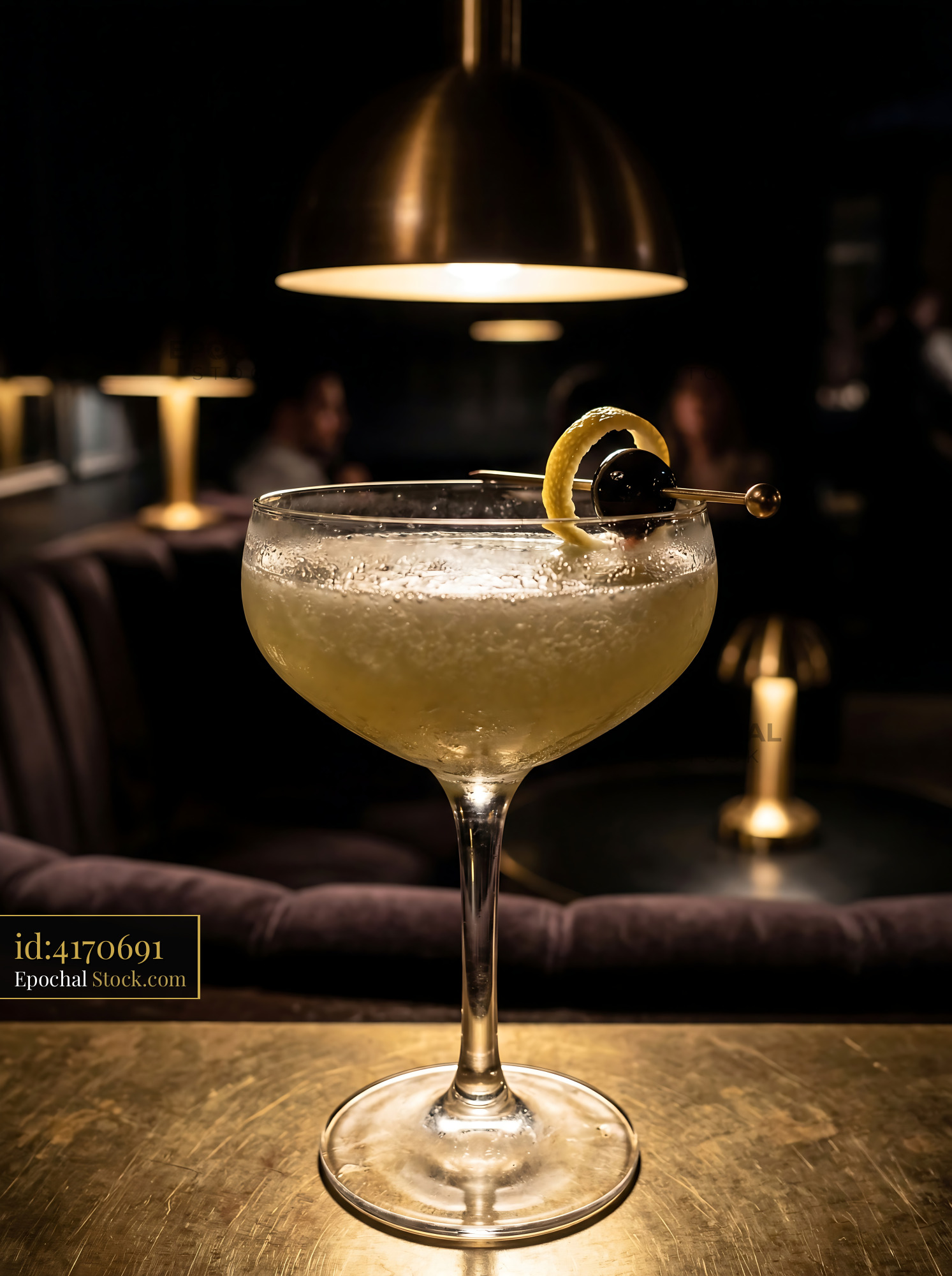 Final Ward Cocktail with Lemon Twist and Olive - stock photo