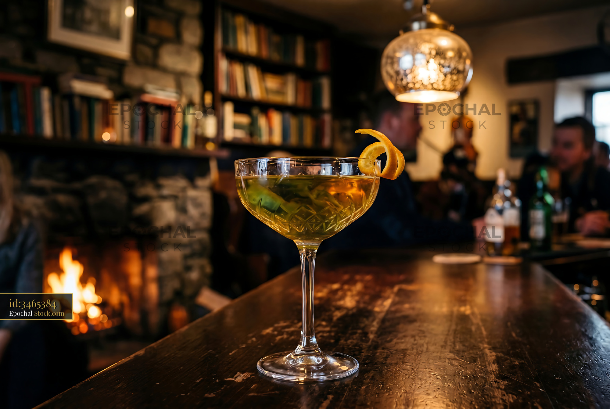 Tipperary Cocktail in Luxury Bar with Fireplace - stock photo