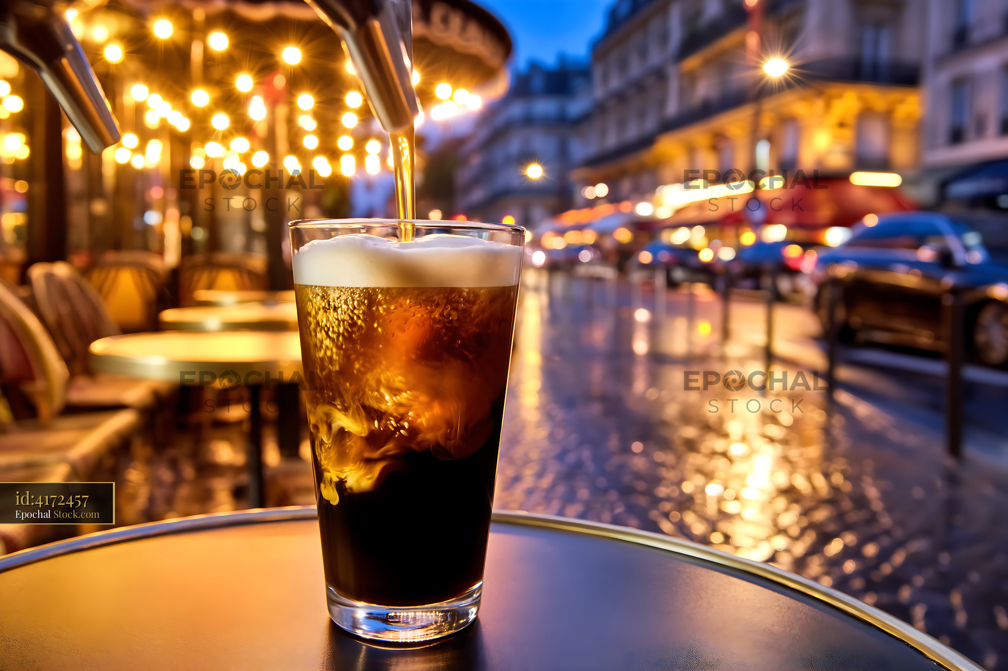 Nitro Caramel Coffee Poured at Cafe - stock photo