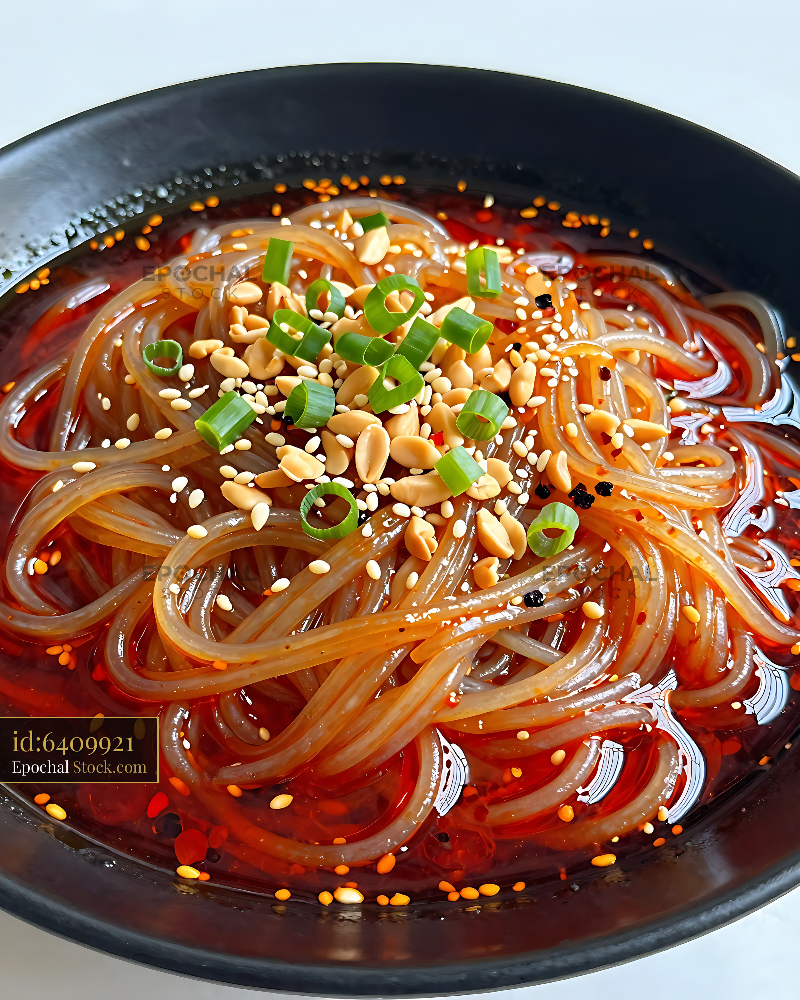 Sichuan Glass Noodle Salad in Spicy Chili Oil - stock photo