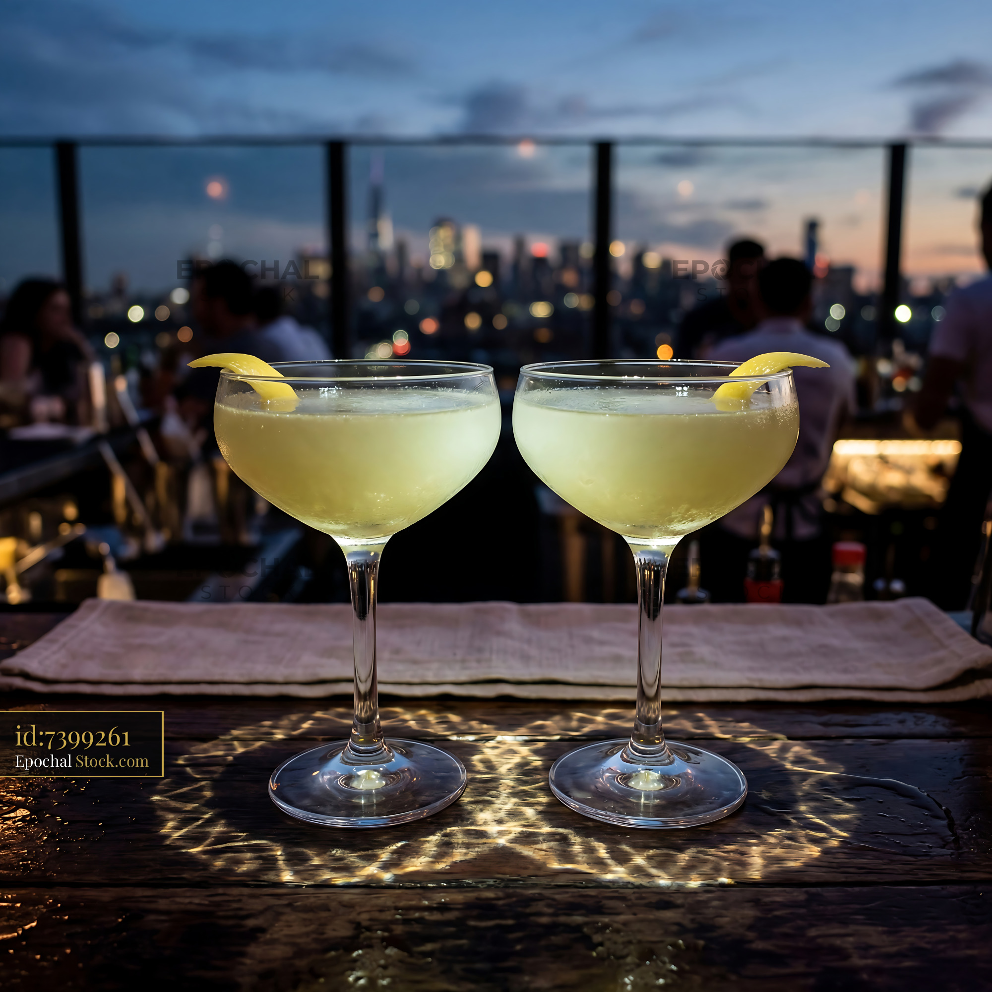 Final Ward Cocktail at Rooftop Sunset - stock photo