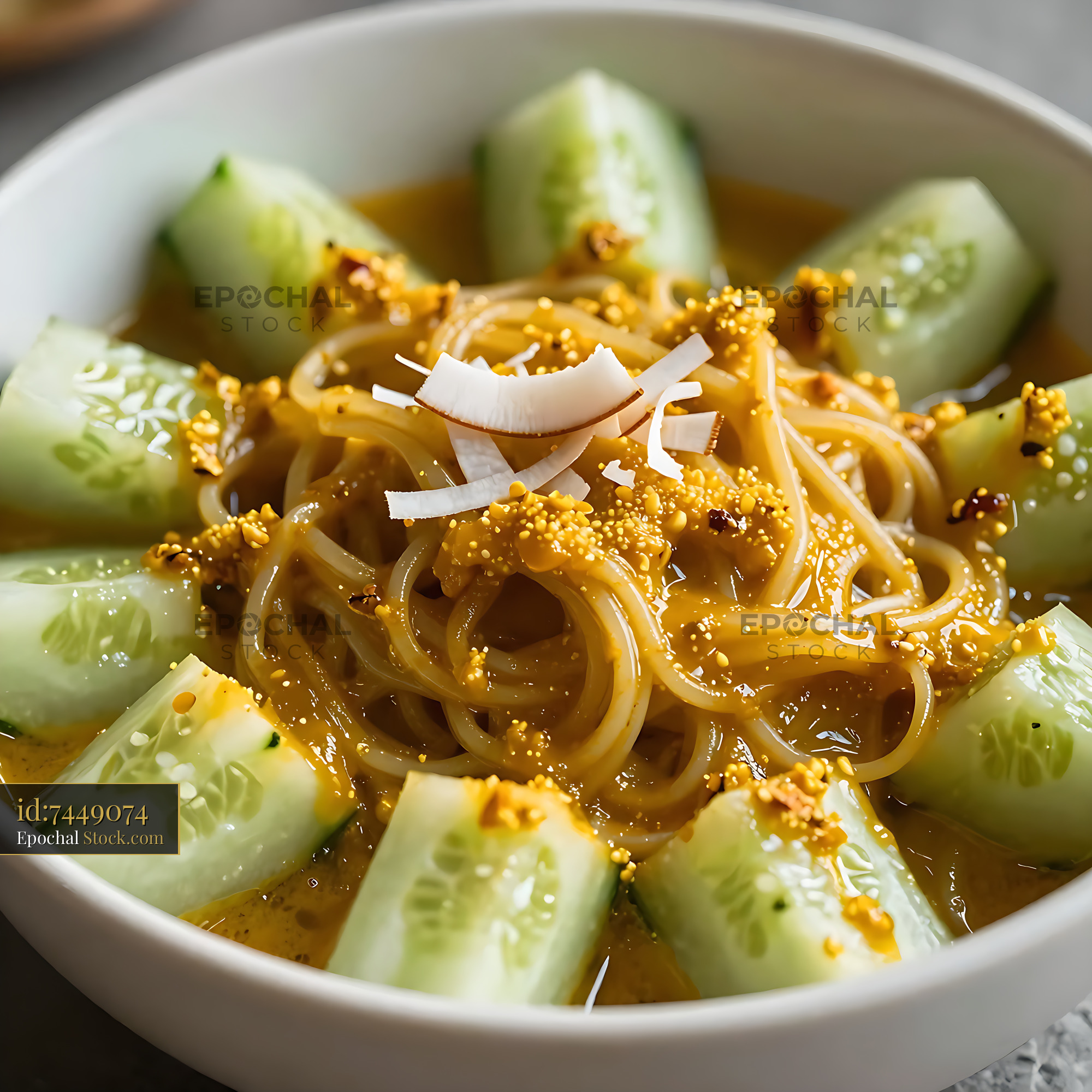 Kakdi Koshimbir Noodle Soup with Cucumber - stock photo