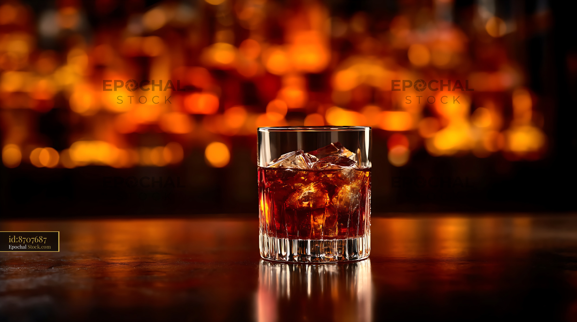 Bushwick Cocktail on Bar Counter with Warm Bokeh - stock photo
