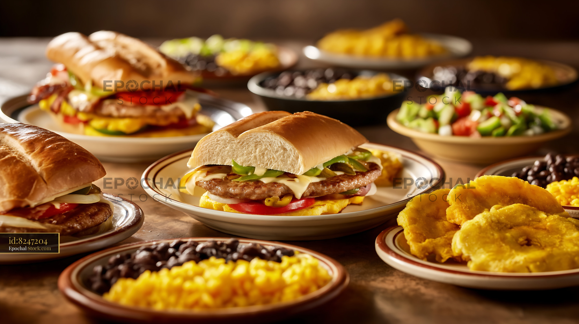 Caribbean Burgers With Fried Plantain Chips - stock photo