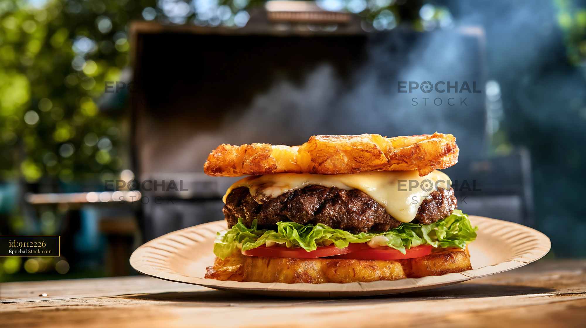 Gourmet Beef Cheeseburger Served Outdoors - stock photo