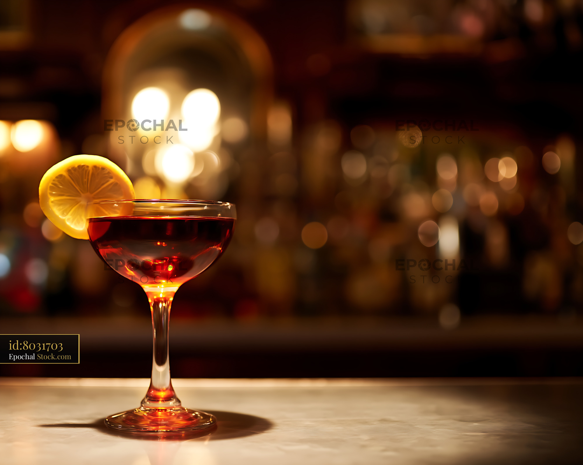 Saratoga Cocktail with Lemon Slice at Bar - stock photo