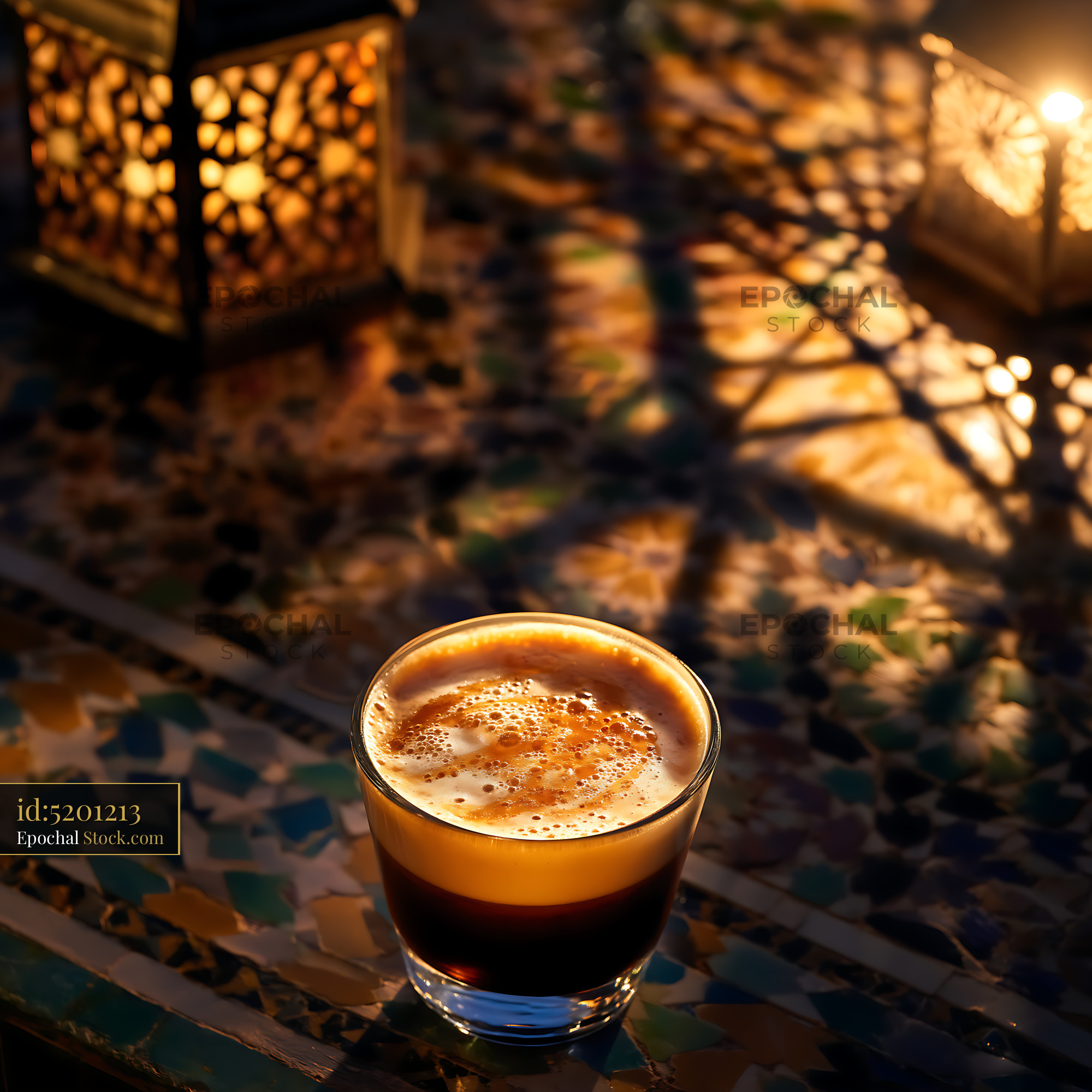 Nitro Caramel Coffee in Golden Evening Light - stock photo