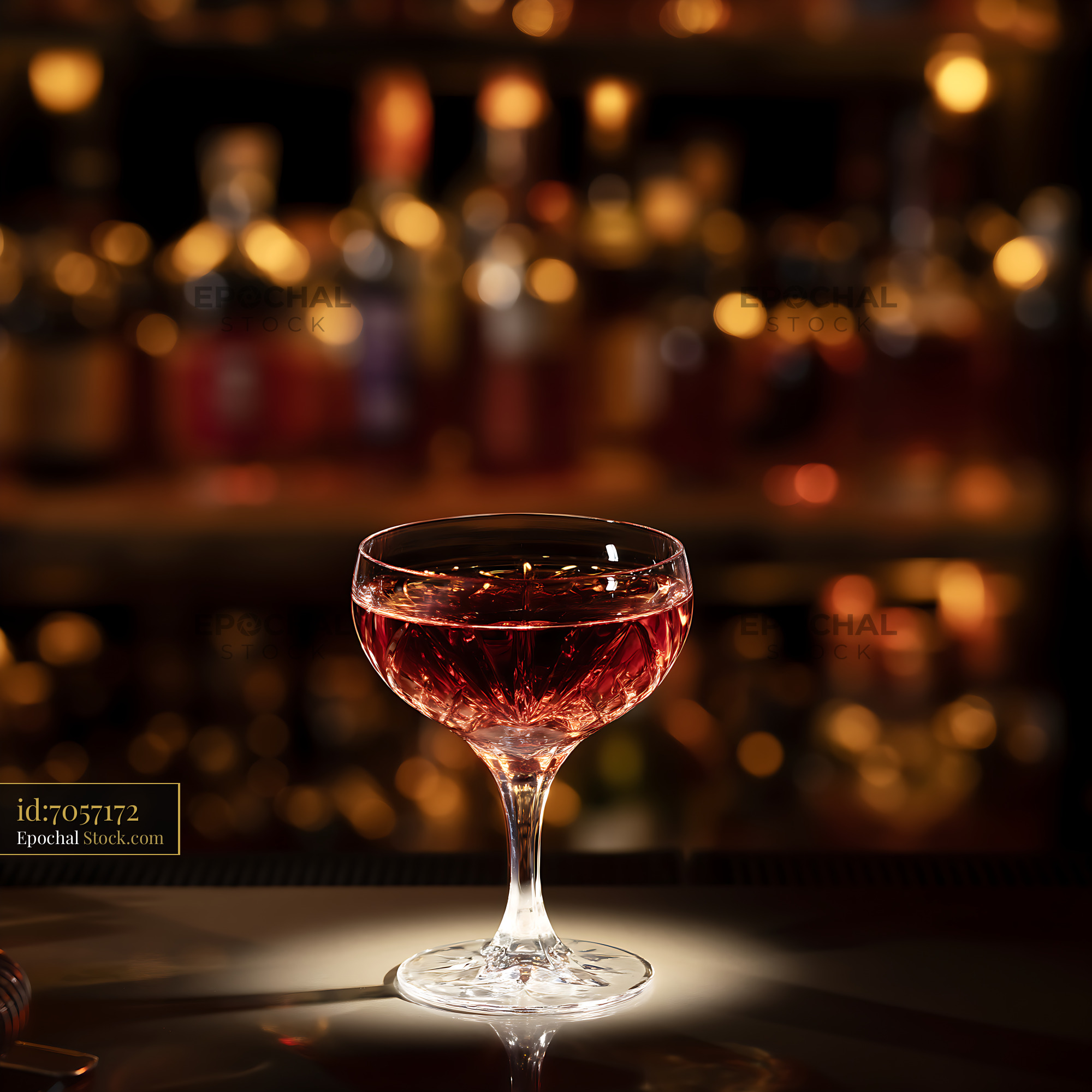 Bushwick Cocktail in Coupe Glass at Bar - stock photo