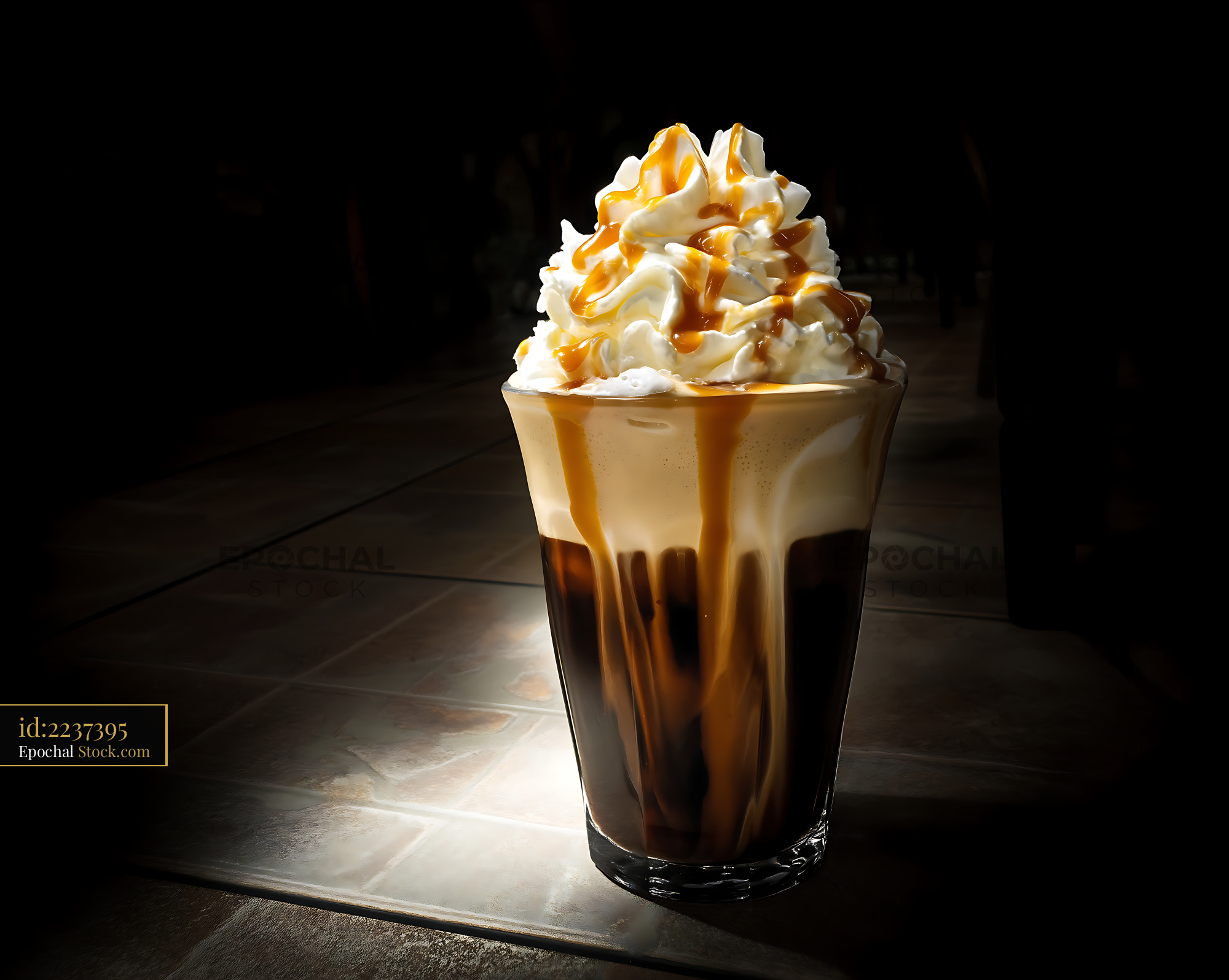 Nitro Caramel Coffee with Whipped Cream - stock photo