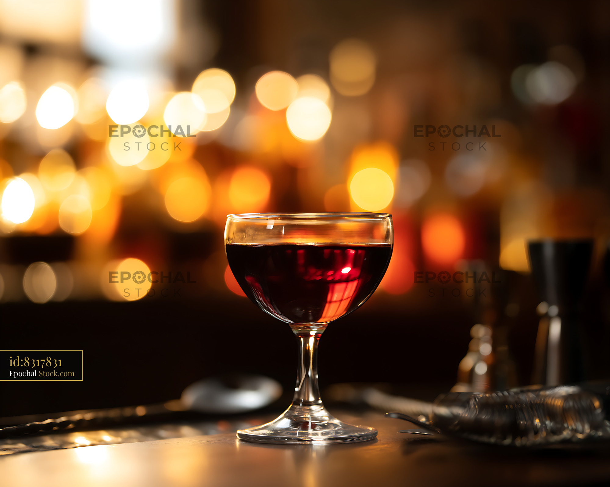 Bushwick Cocktail in Coupe Glass with Ambient Lights - stock photo