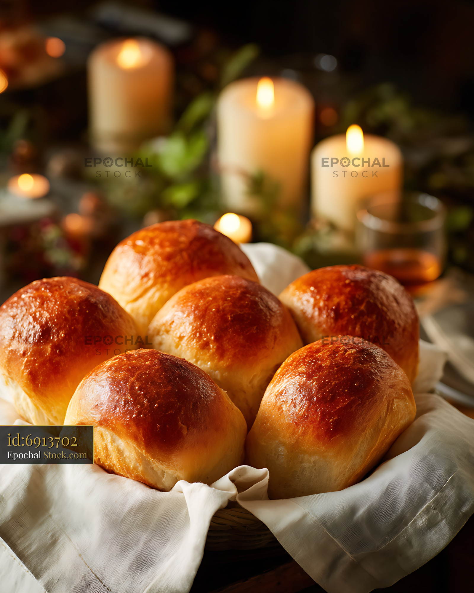 Fresh Baked Dinner Rolls Festive Holiday Table - stock photo