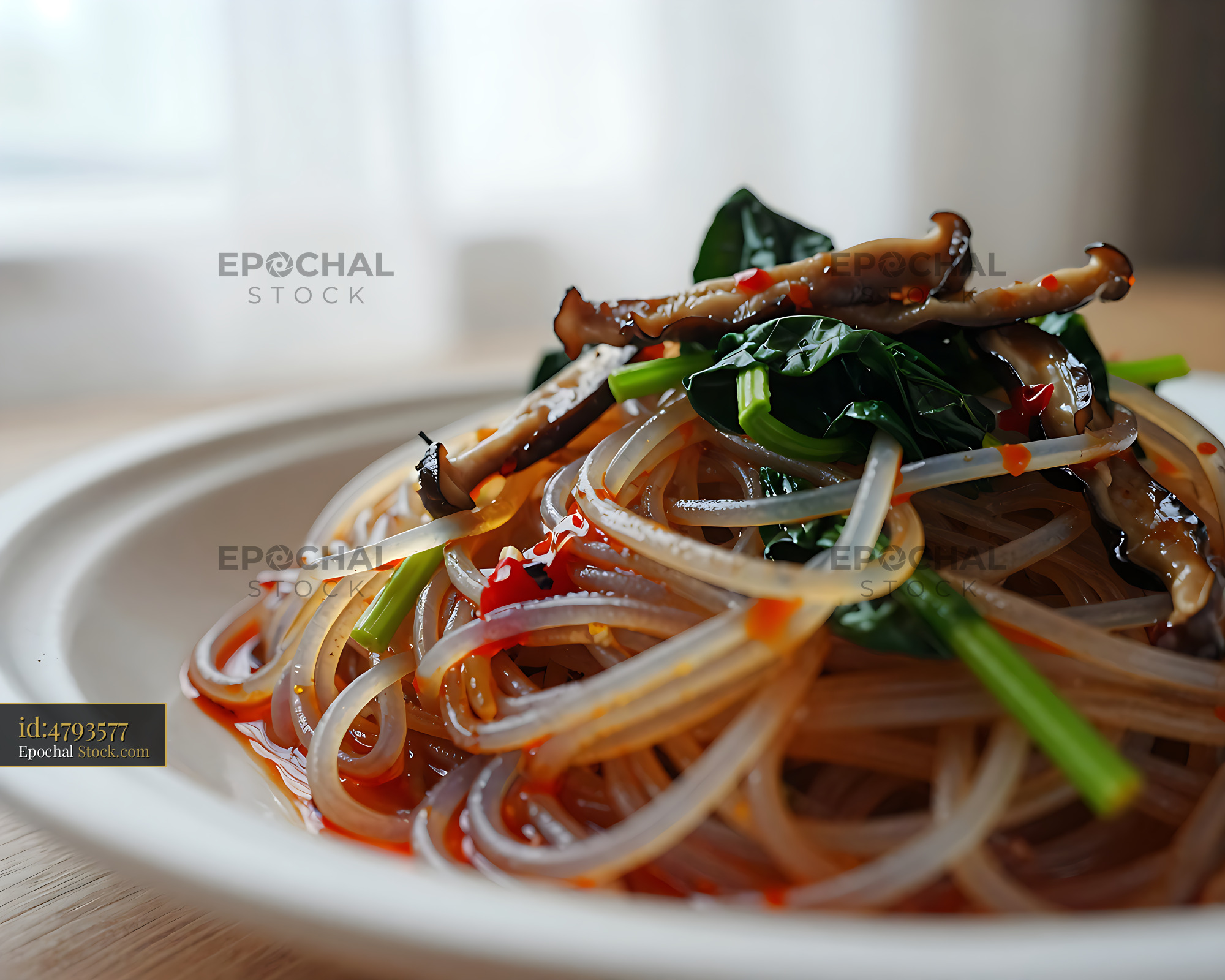 Sichuan Glass Noodle Salad, Chili Oil & Greens - stock photo