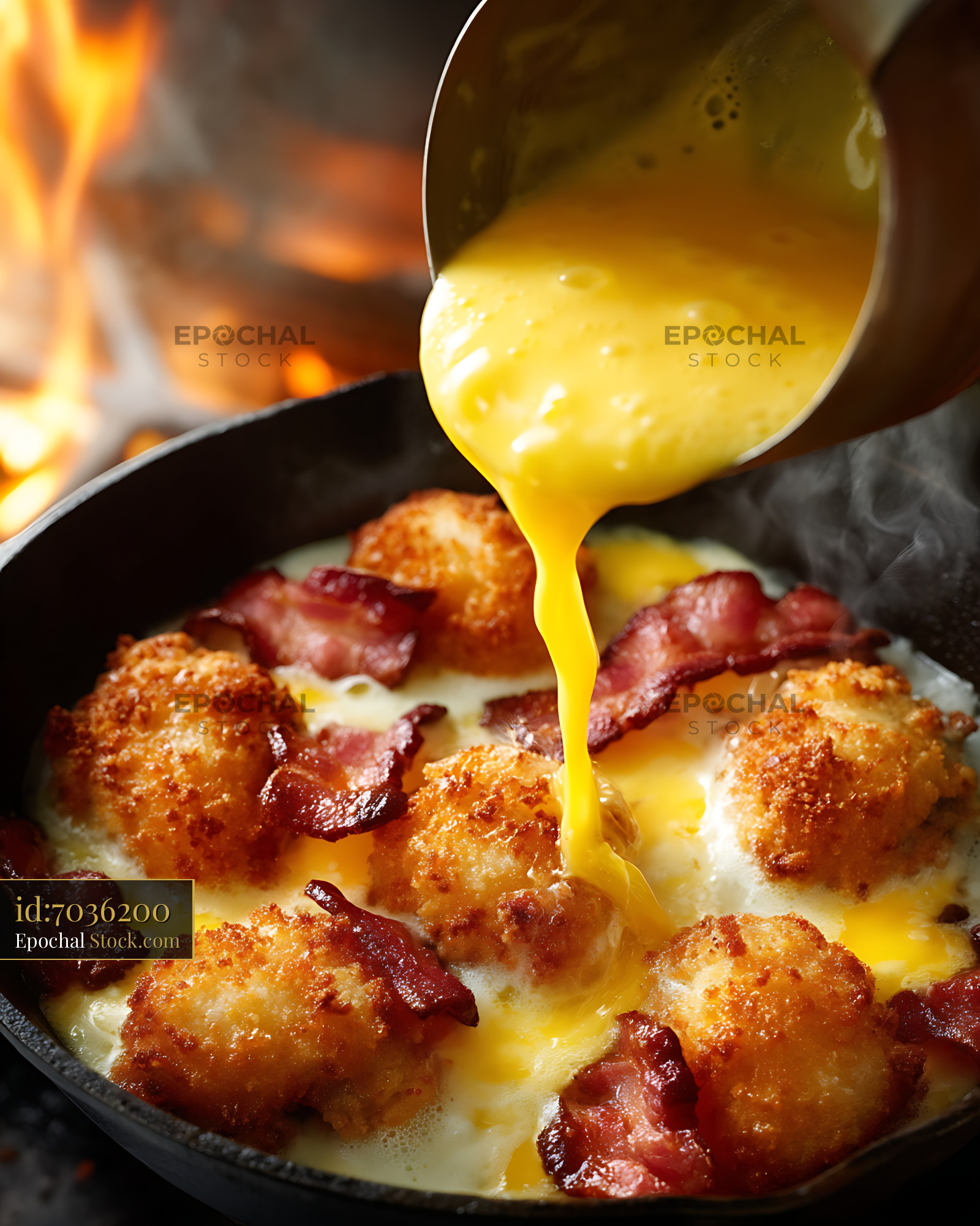 Campfire Cast Iron Tater Tots with Bacon Cheese - stock photo