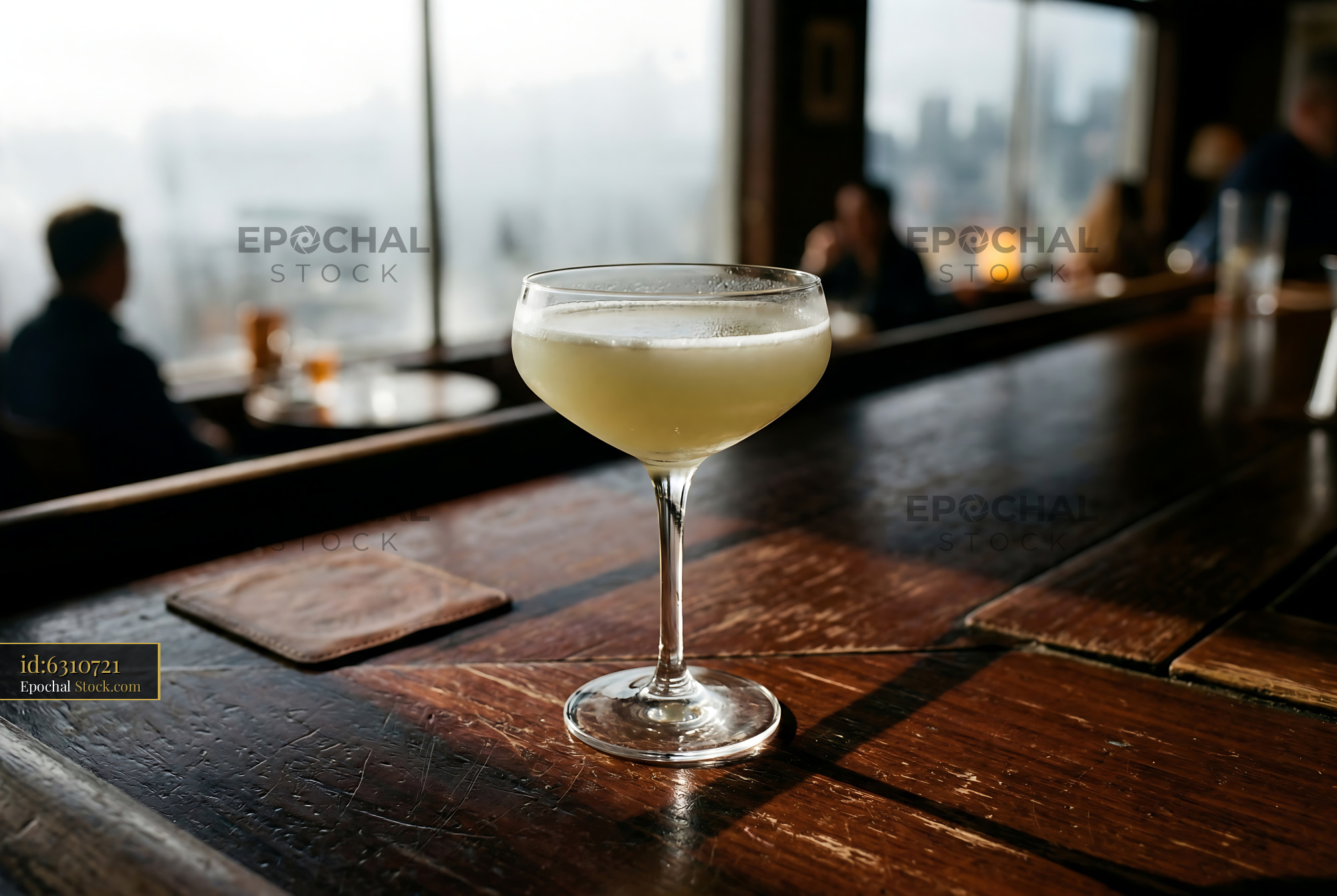 Final Ward Cocktail on Wooden Bar Counter - stock photo