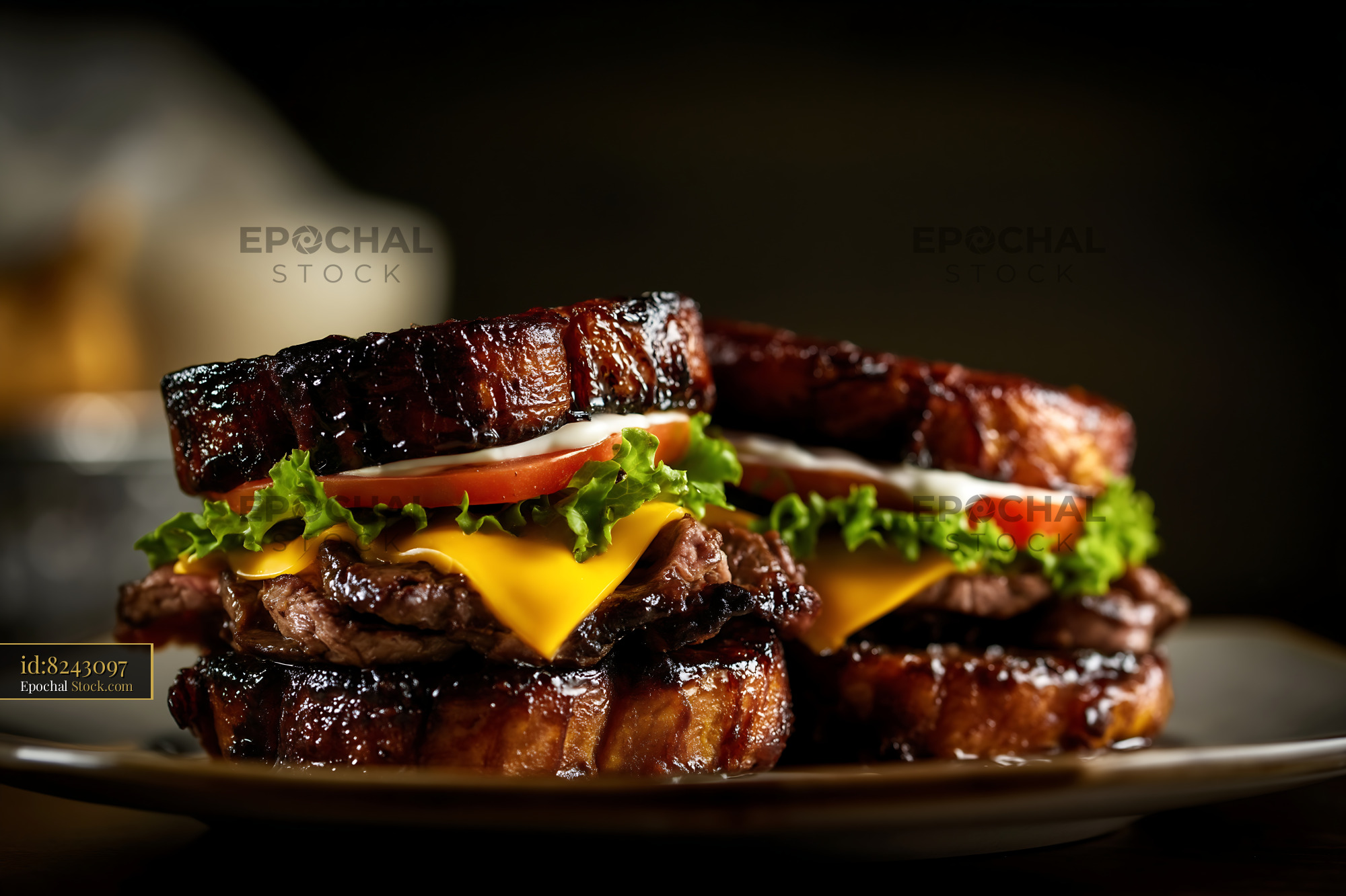 Gourmet Wagyu Burger with Melted Cheese and Fresh Greens - stock photo