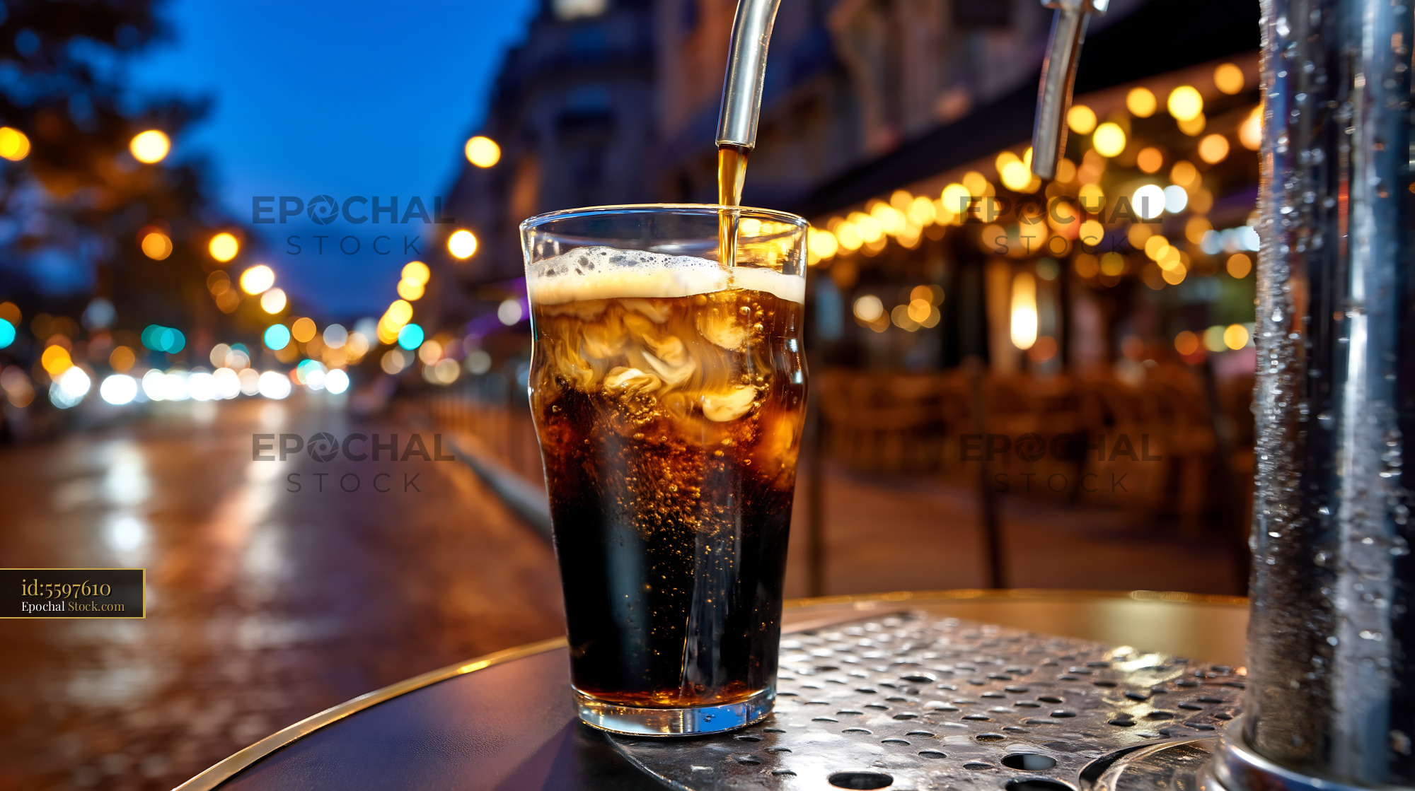 Pouring Cola at Outdoor Evening Bar - stock photo