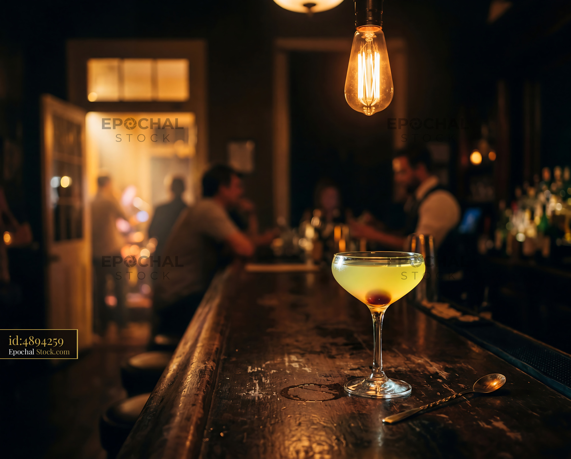 Final Ward Cocktail at Upscale Bar Counter - stock photo