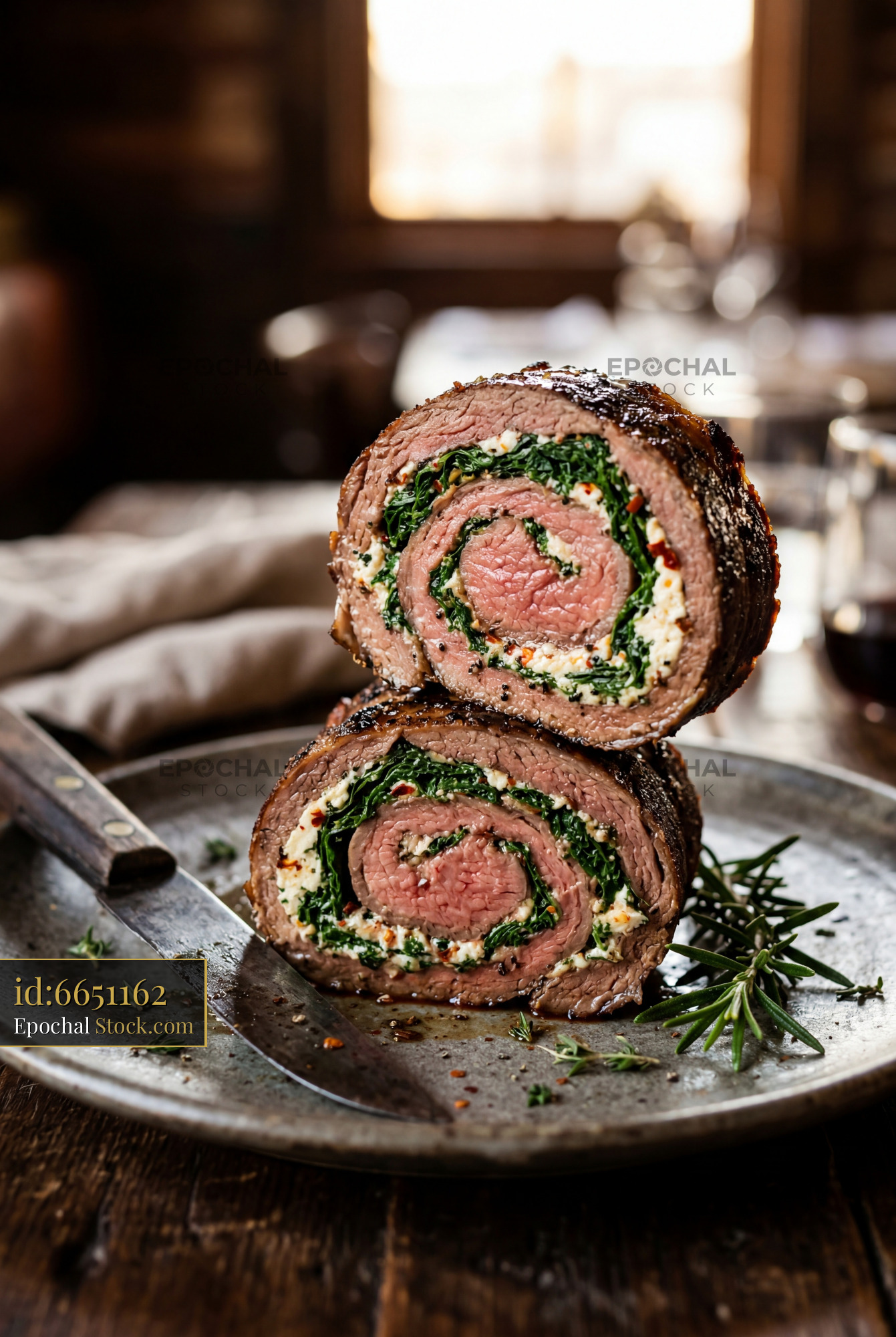 Gourmet Beef Roulade with Spinach Filling - stock photo