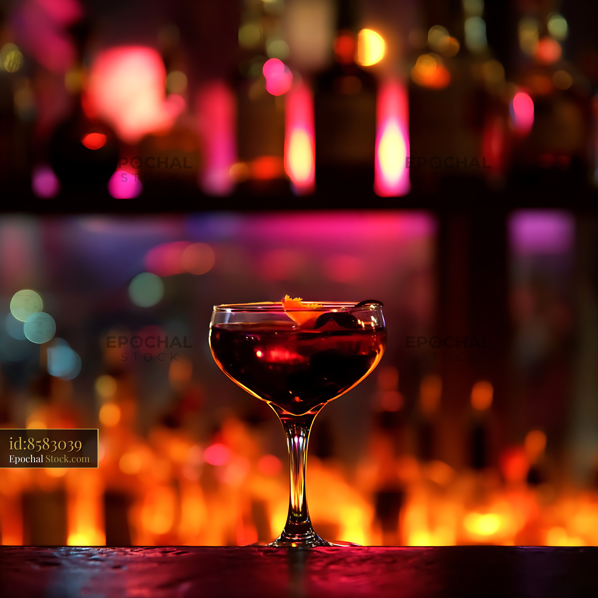 Bushwick Cocktail with Citrus Garnish at Bar - stock photo