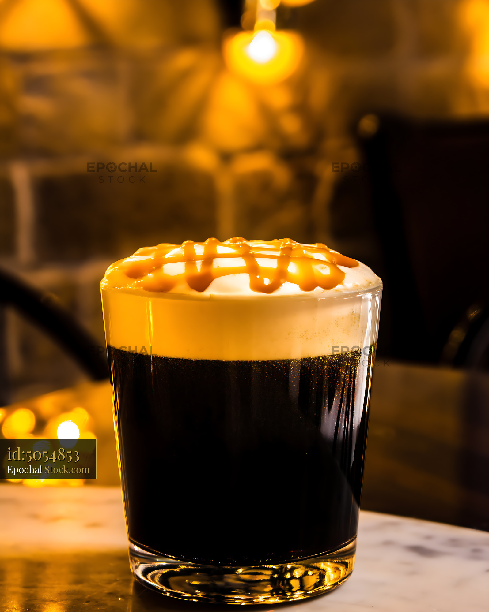 Nitro Caramel Coffee with Cream Drizzle - stock photo