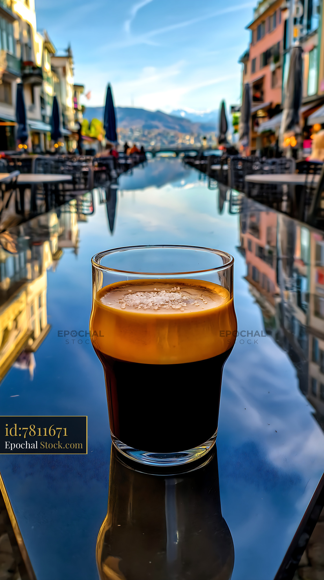 Nitro Caramel Coffee at Waterfront European Cafe - stock photo