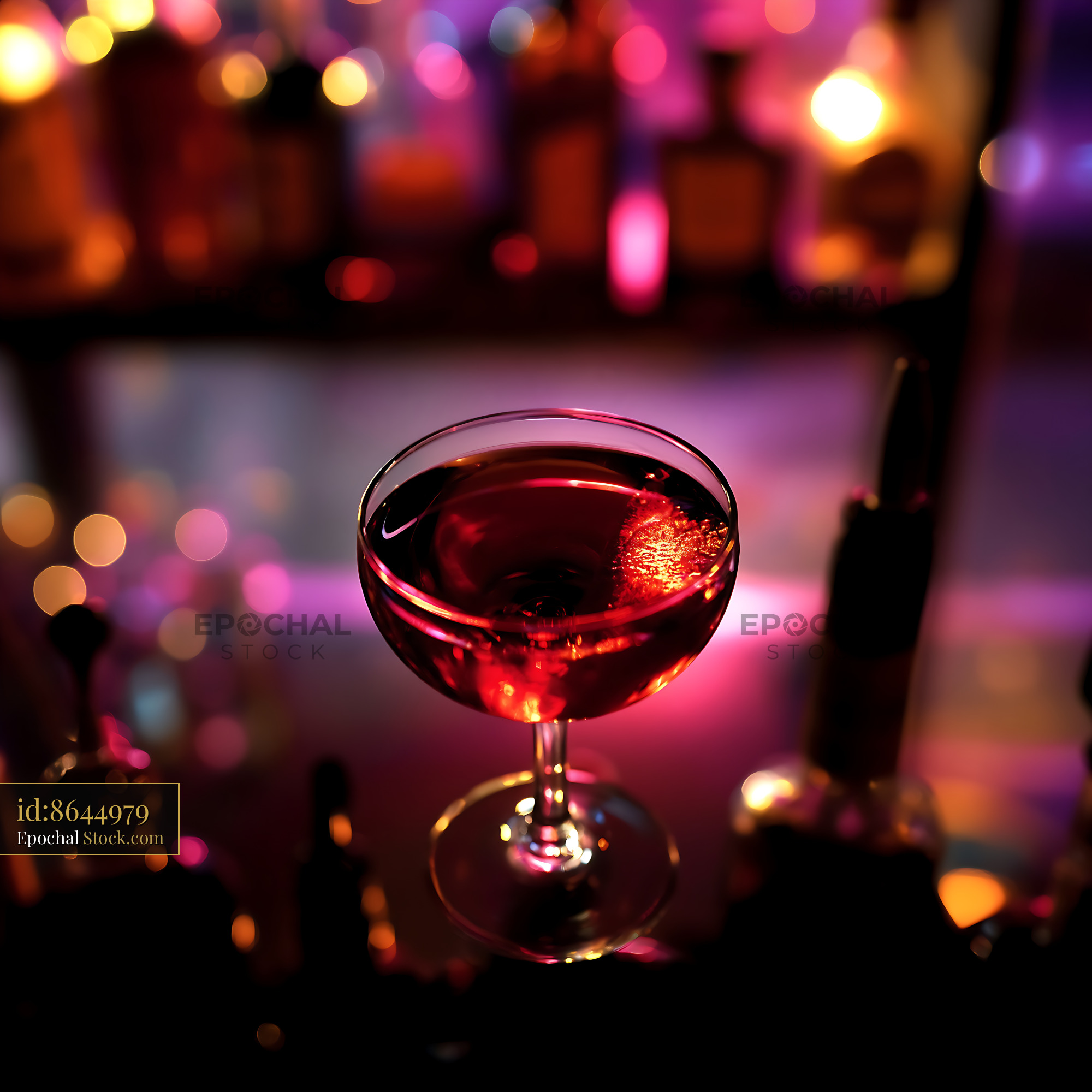 Red Bushwick Cocktail in Neon Bar Setting - stock photo