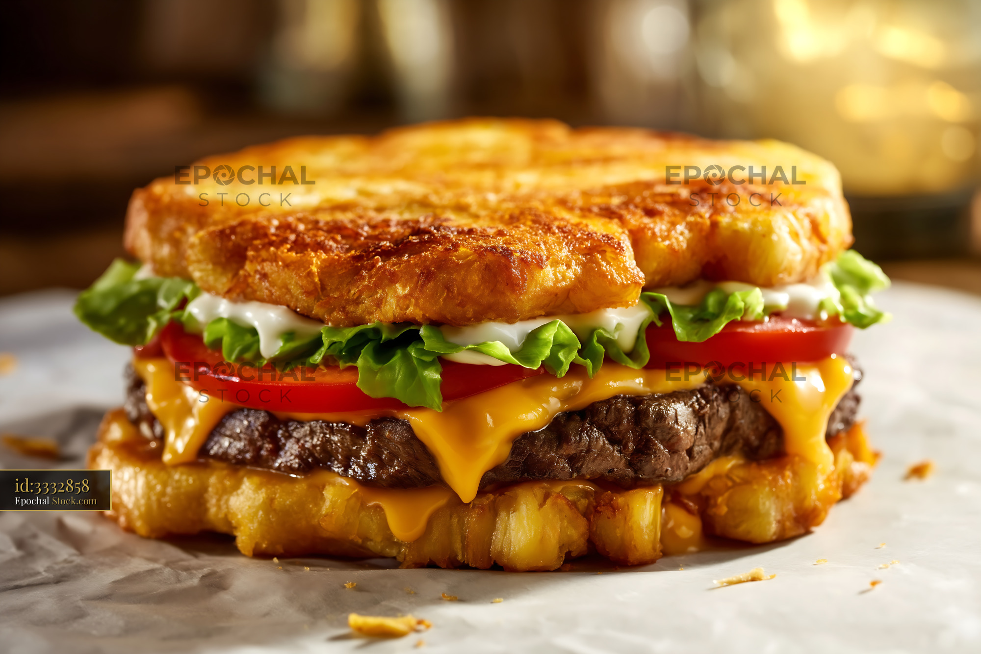 Gourmet Beef Burger with Melted Cheese and Lettuce - stock photo