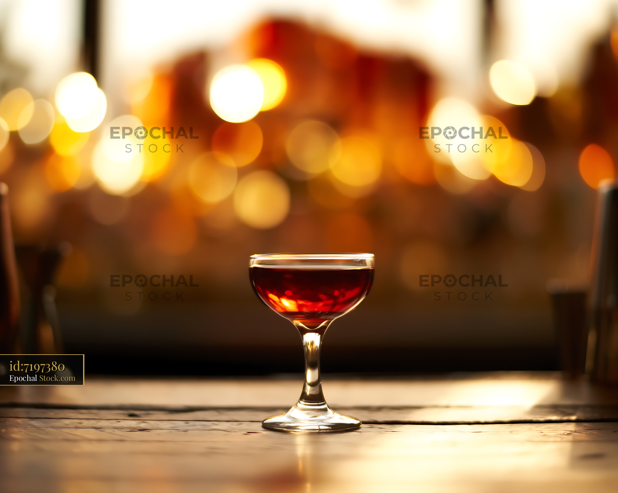Bushwick Cocktail on Bar Wood with Bokeh Lights - stock photo