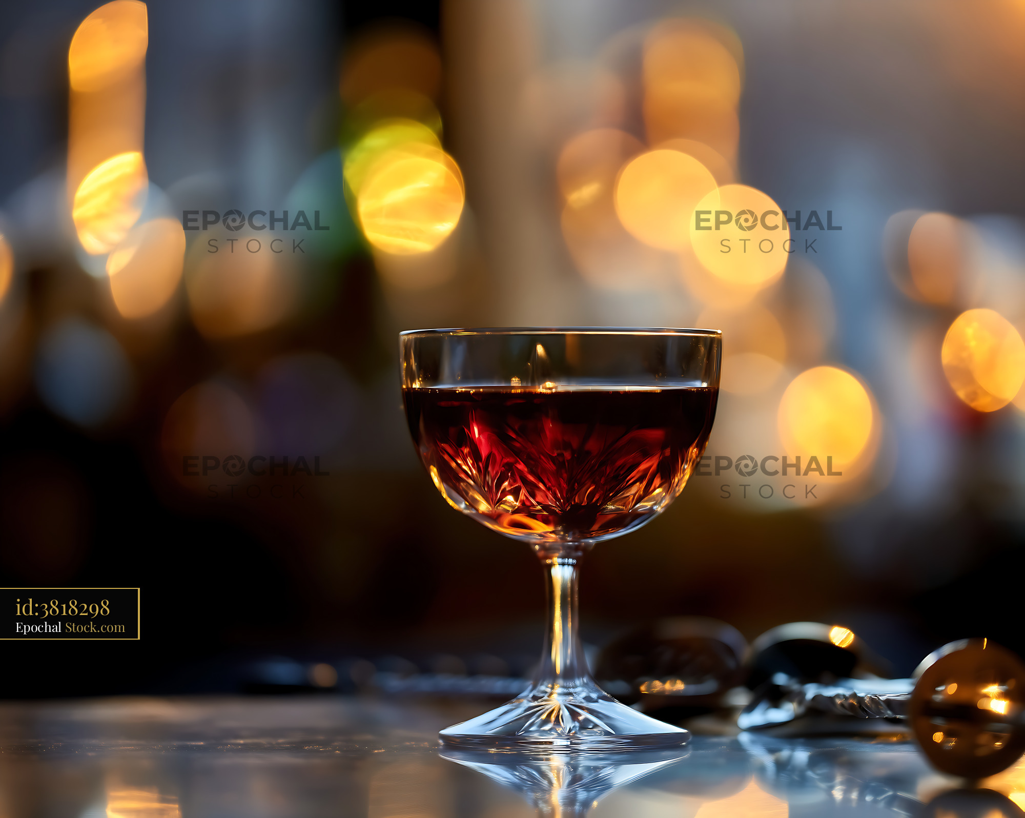 Bushwick Cocktail in Crystal Coupe Glass at Night - stock photo
