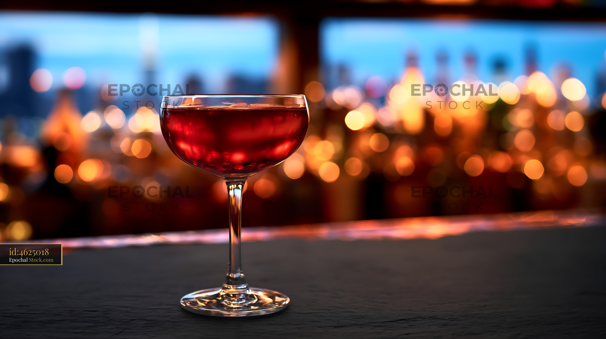 Bushwick Cocktail in Coupe Glass with City Bokeh - stock photo