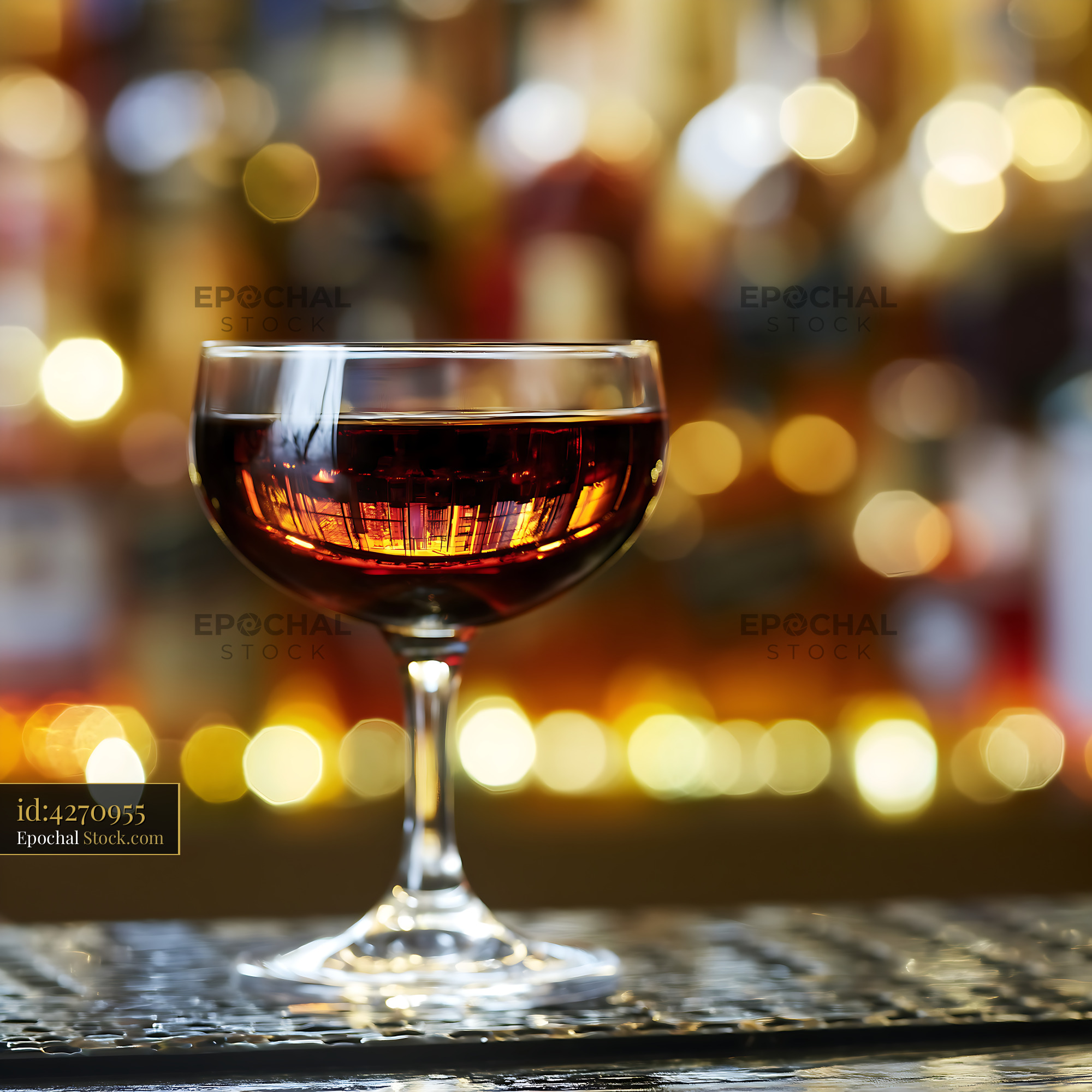 Bushwick Cocktail in Coupe Glass with City Lights - stock photo