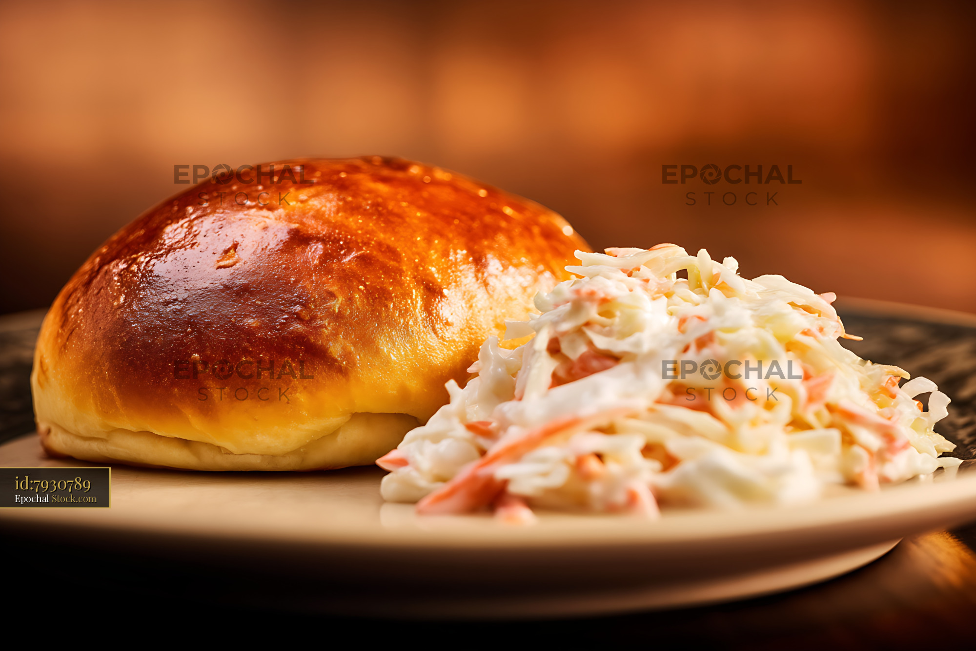 Bierocks with Creamy Coleslaw in Warm Golden Lighting - stock photo