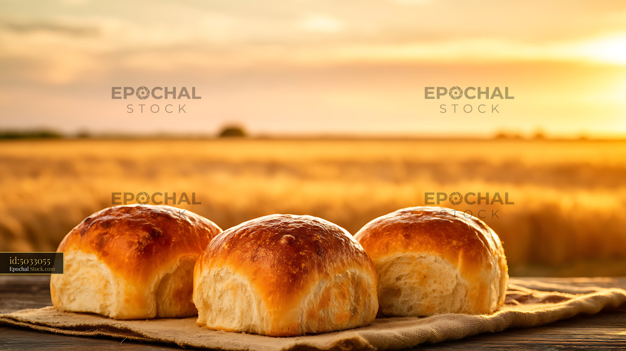 Fresh Baked Bread Rolls Golden Hour Sunset - stock photo