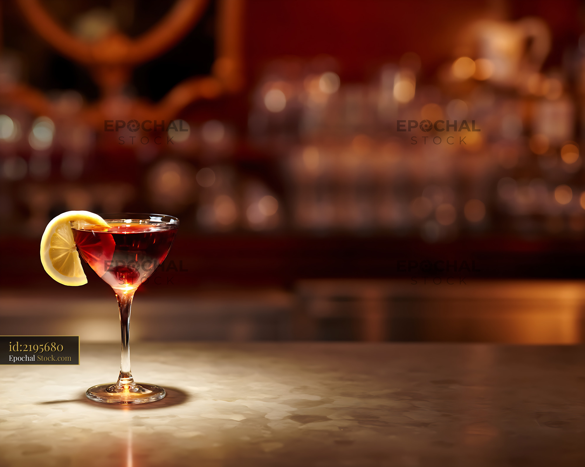 Saratoga Cocktail with Lemon Wheel on Bar - stock photo